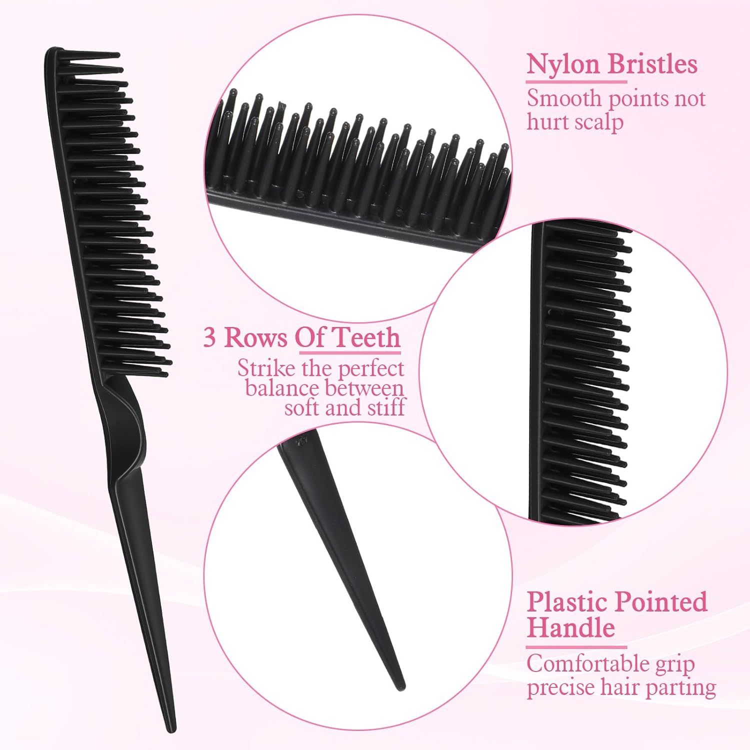 4 PCS Black 3 Row Comb for Natural Hair, The Unbraider Combs Tool for Braids, Three Row Comb for Women Men Detangling and Sectioning