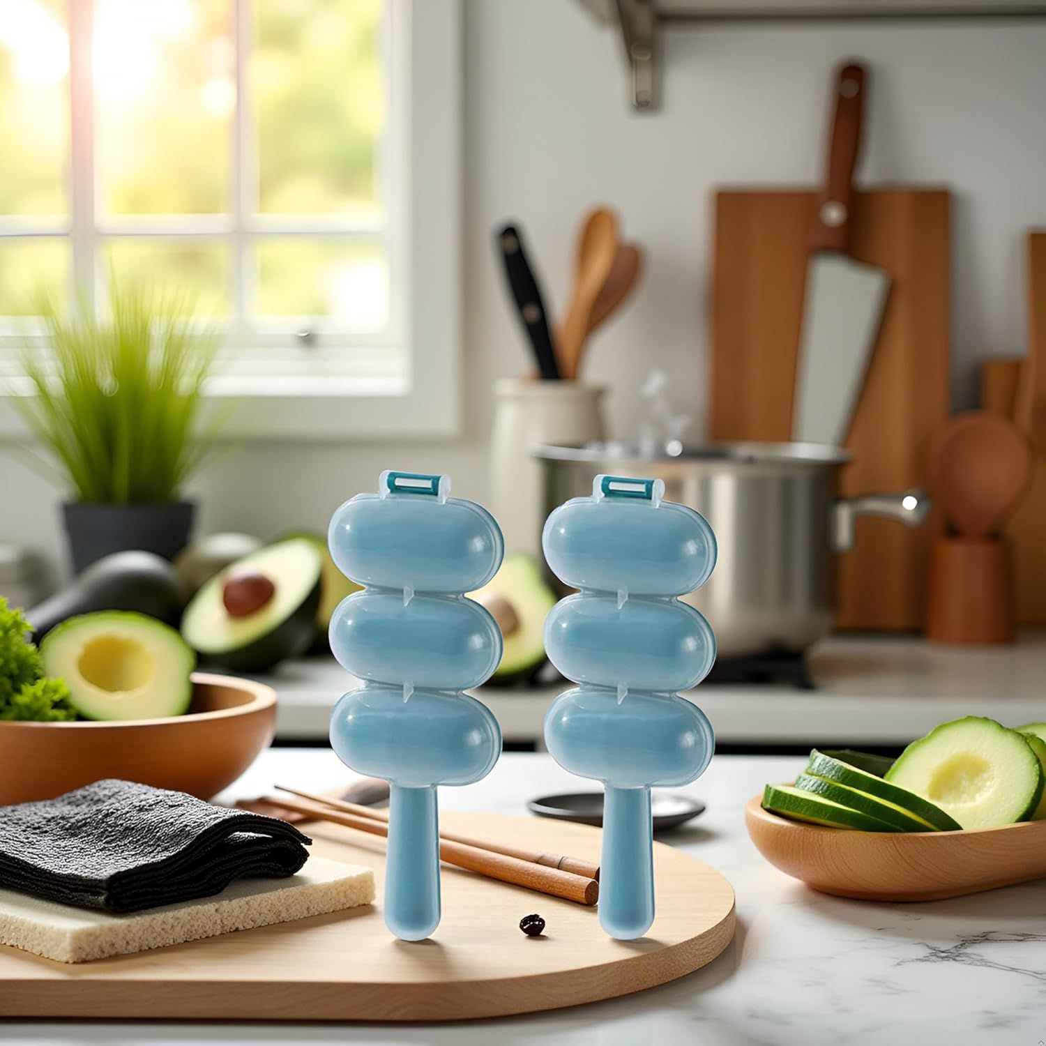 2 Pcs Blue Rice Ball Maker Shake Lunch Maker Mould Rice Ball Shaker Rice Ball Mold Rice Ball Shaped Kitchen Tools Home DIY Making Kit Sushi Plates, DIY Sushi Shake Rice Ball Molds