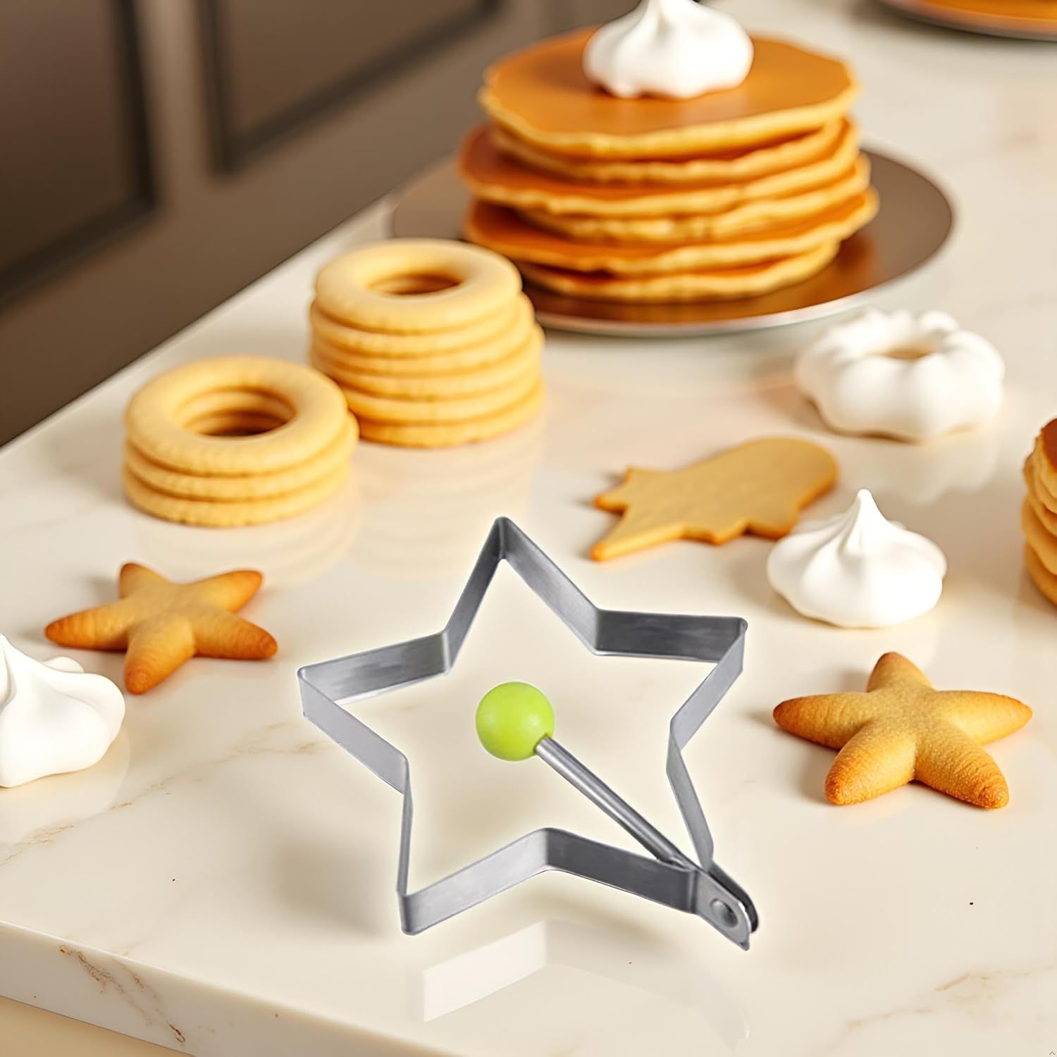 Star Egg Mold Shaper - Non Stick Pancake Deep Egg, Stainless Steel Frying Egg Rings, Mould Cookies Maker Baking Shaper Kitchen Gadget, Egg Patty Maker Rings For Sandwich Fritters Crumpets