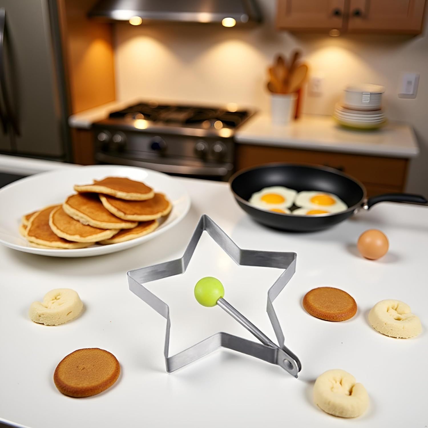 Star Egg Mold Shaper - Non Stick Pancake Deep Egg, Stainless Steel Frying Egg Rings, Mould Cookies Maker Baking Shaper Kitchen Gadget, Egg Patty Maker Rings For Sandwich Fritters Crumpets
