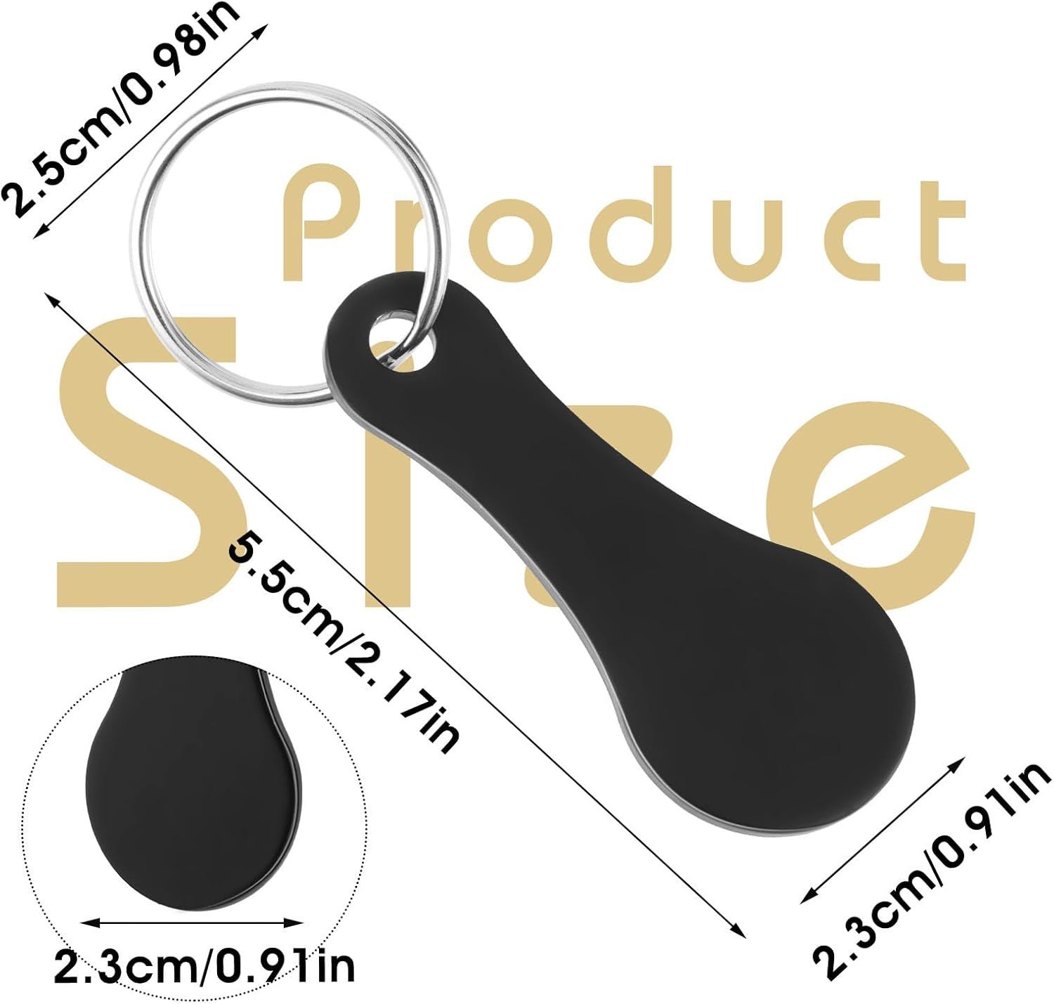 4 Pcs Stainless Steel Shopping Trolley Tokens, Portable Alloy Key Ring Quarter Holder Keychain Shopping Trolley Keyring for Men Women Shopping Cart Grocery Shopping Trolleys (Black)
