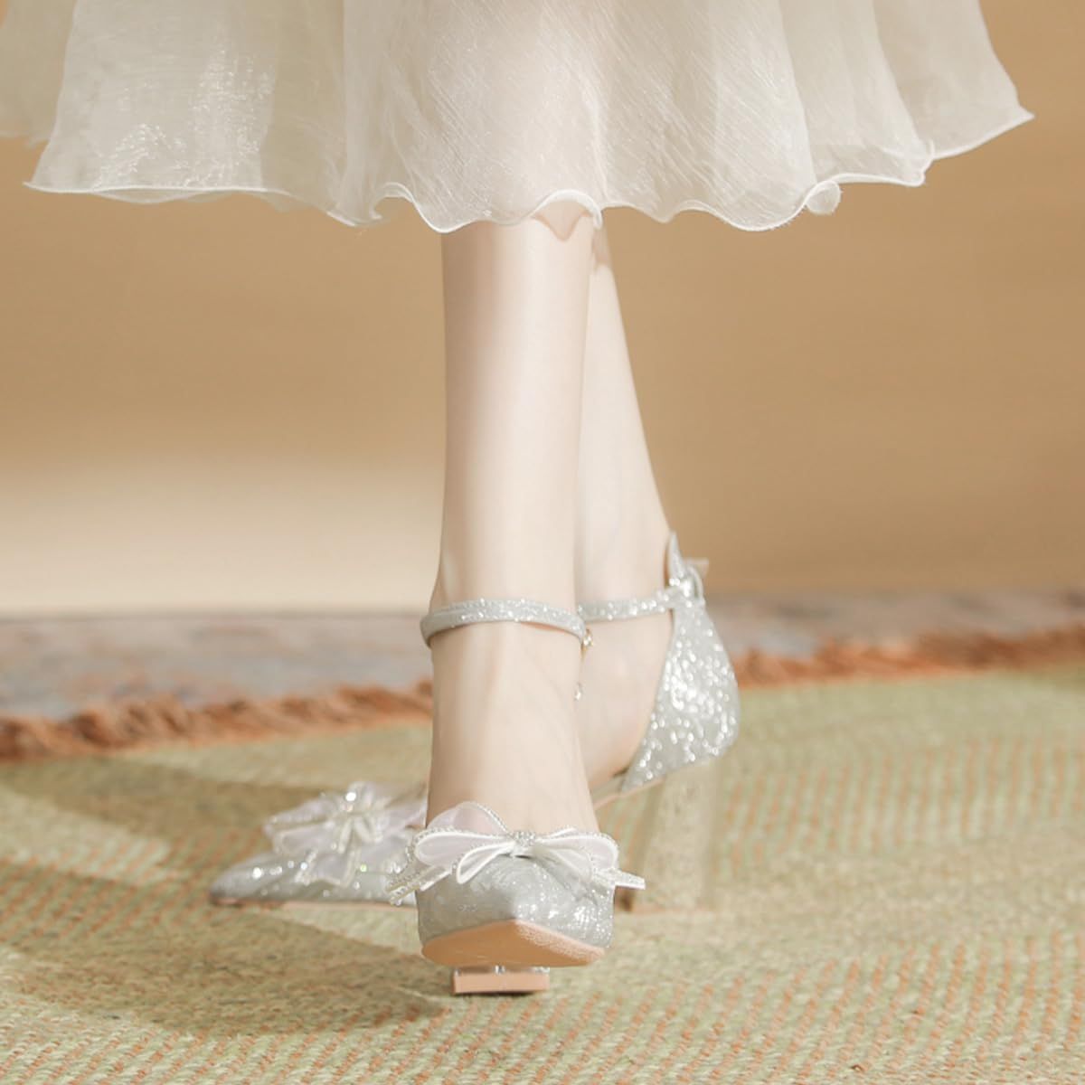 2 Pairs Bow Shoe Clips for Women Dress Shoes Mesh Bow Rhinestone Shoe Clip Detachable Classic Fashion Sparkling Bow Heels Shoe Charms Bridal Wedding Party Crystal Shoe Buckles