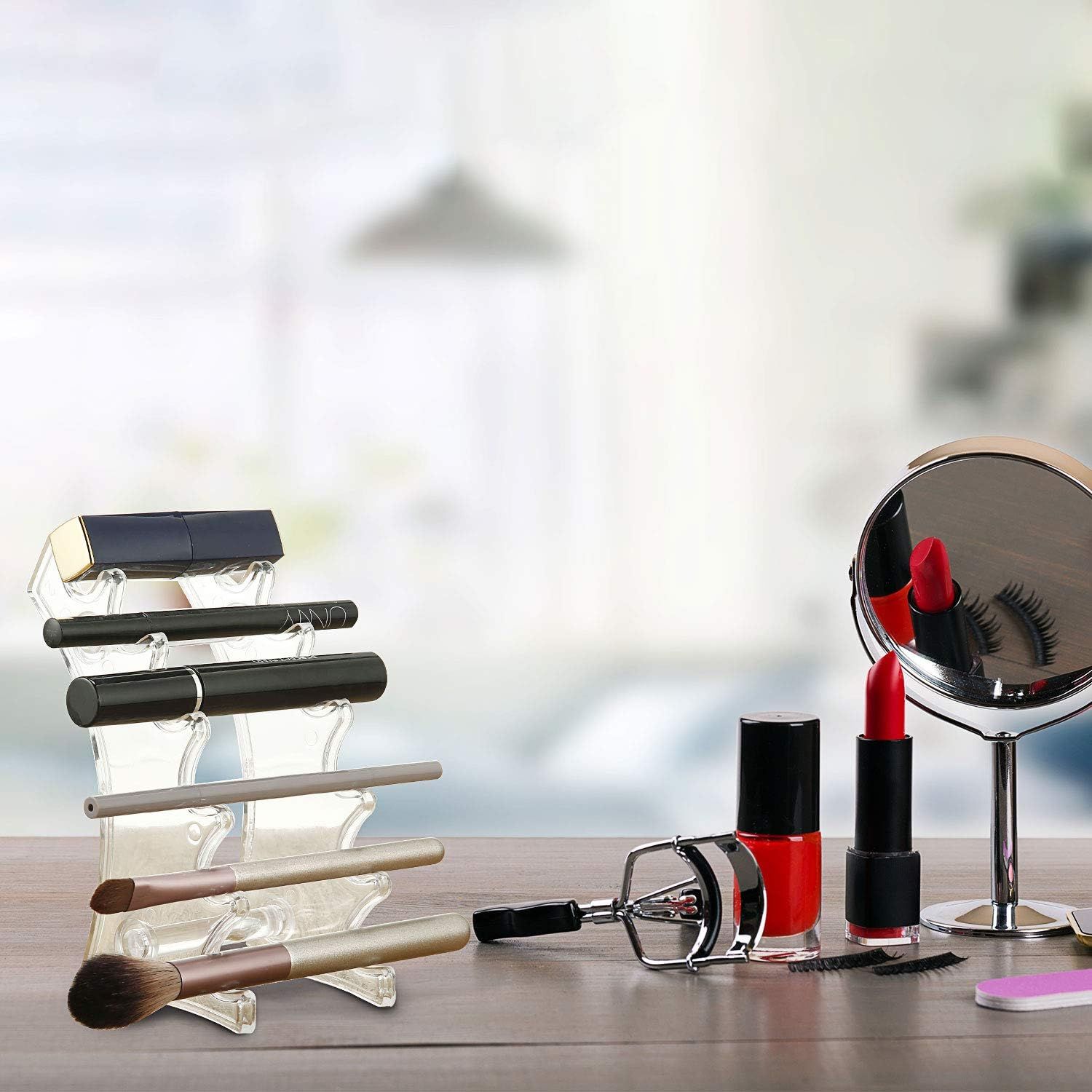 Set of 4 Plastic Pen Holder 6-slots Display Stand Eyebrow Pen Stand Makeup Brush Rack Organizer for Home School and Office Use