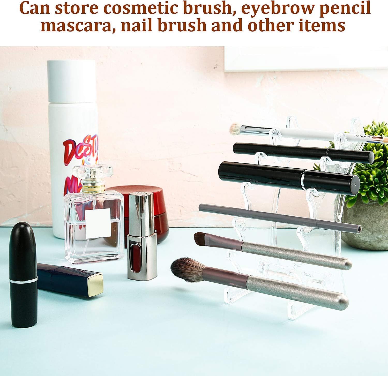 Set of 4 Plastic Pen Holder 6-slots Display Stand Eyebrow Pen Stand Makeup Brush Rack Organizer for Home School and Office Use