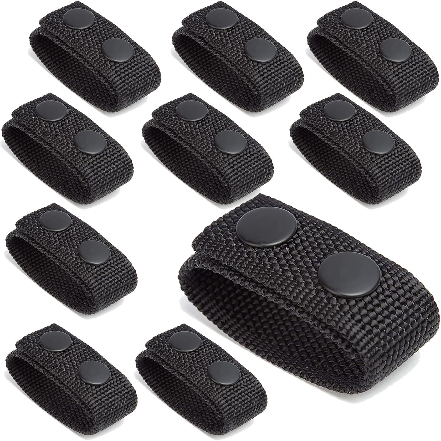 10 PCS Black Nylon Belt Keepers, Double Snaps Security Tactical Belt Keepers for 2"-2¼" Wide Duty Belt, Police Duty Belt Law Enforcement Accessories