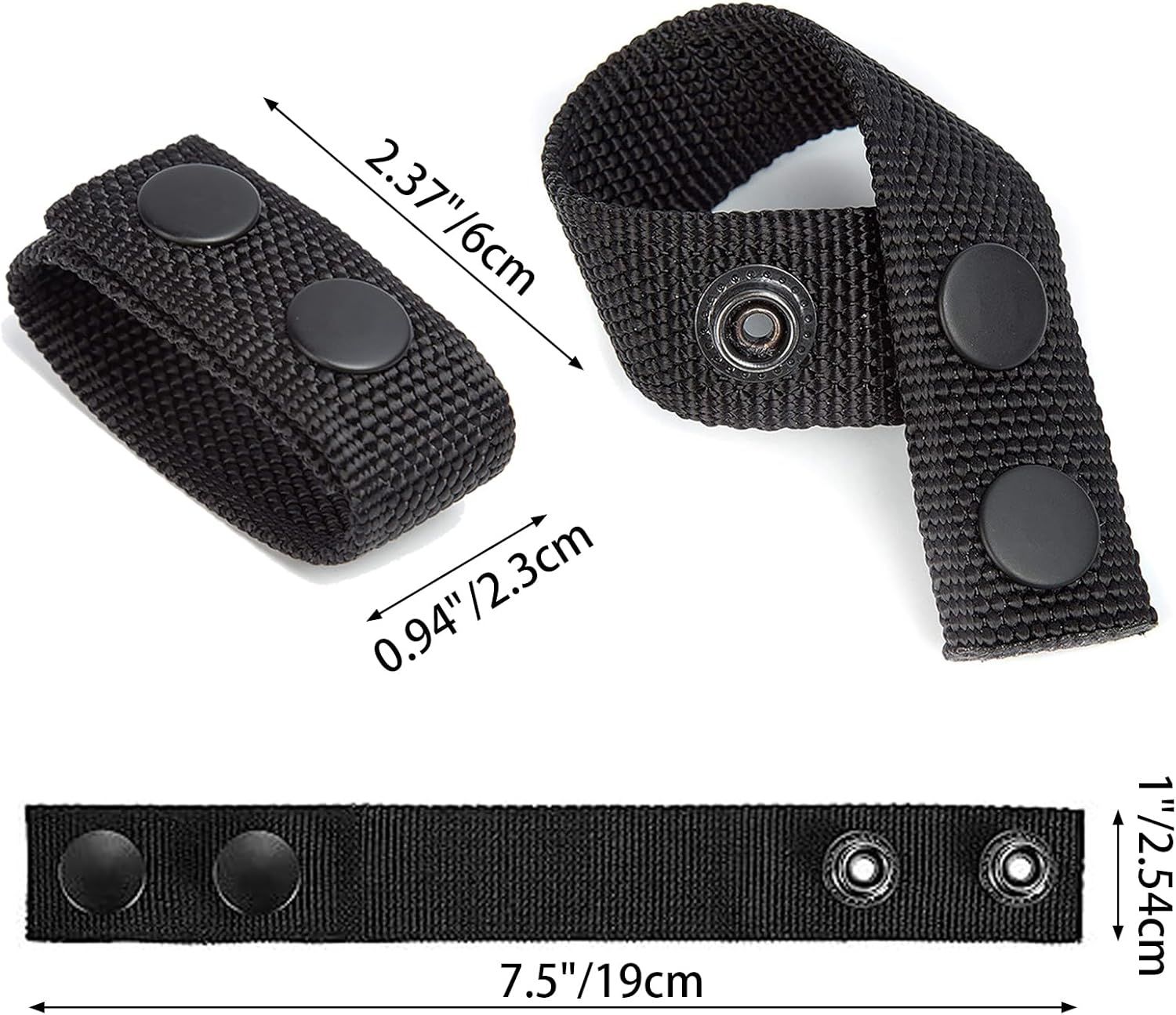 10 PCS Black Nylon Belt Keepers, Double Snaps Security Tactical Belt Keepers for 2"-2¼" Wide Duty Belt, Police Duty Belt Law Enforcement Accessories