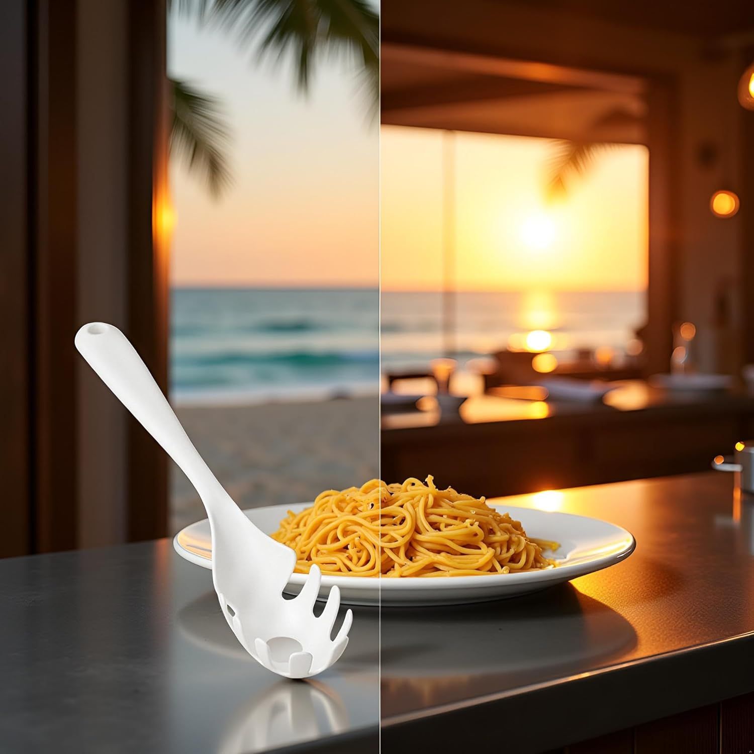 1 Pc White Pasta Fork - Teeth Spaghetti Spoon, Kitchen Noodle Fork Spoon, Spaghetti Fork Server