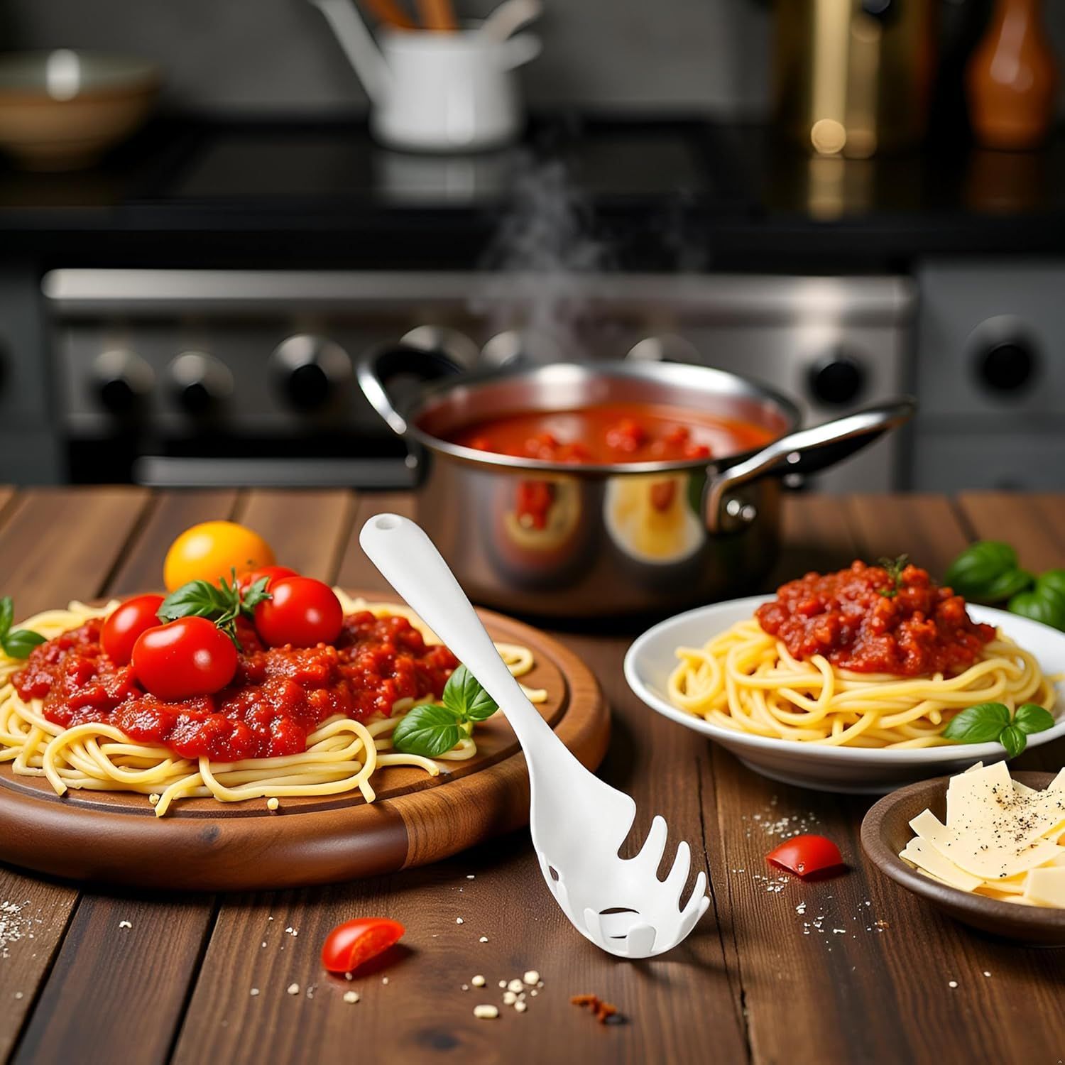 1 Pc White Pasta Fork - Teeth Spaghetti Spoon, Kitchen Noodle Fork Spoon, Spaghetti Fork Server