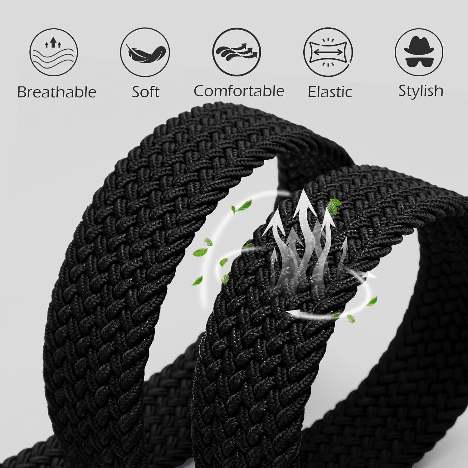 Braided Stretch Belt for Men, Elastic Woven Belt, casual Fabric Golf Belt, 1 3/8" for golf pants jeans