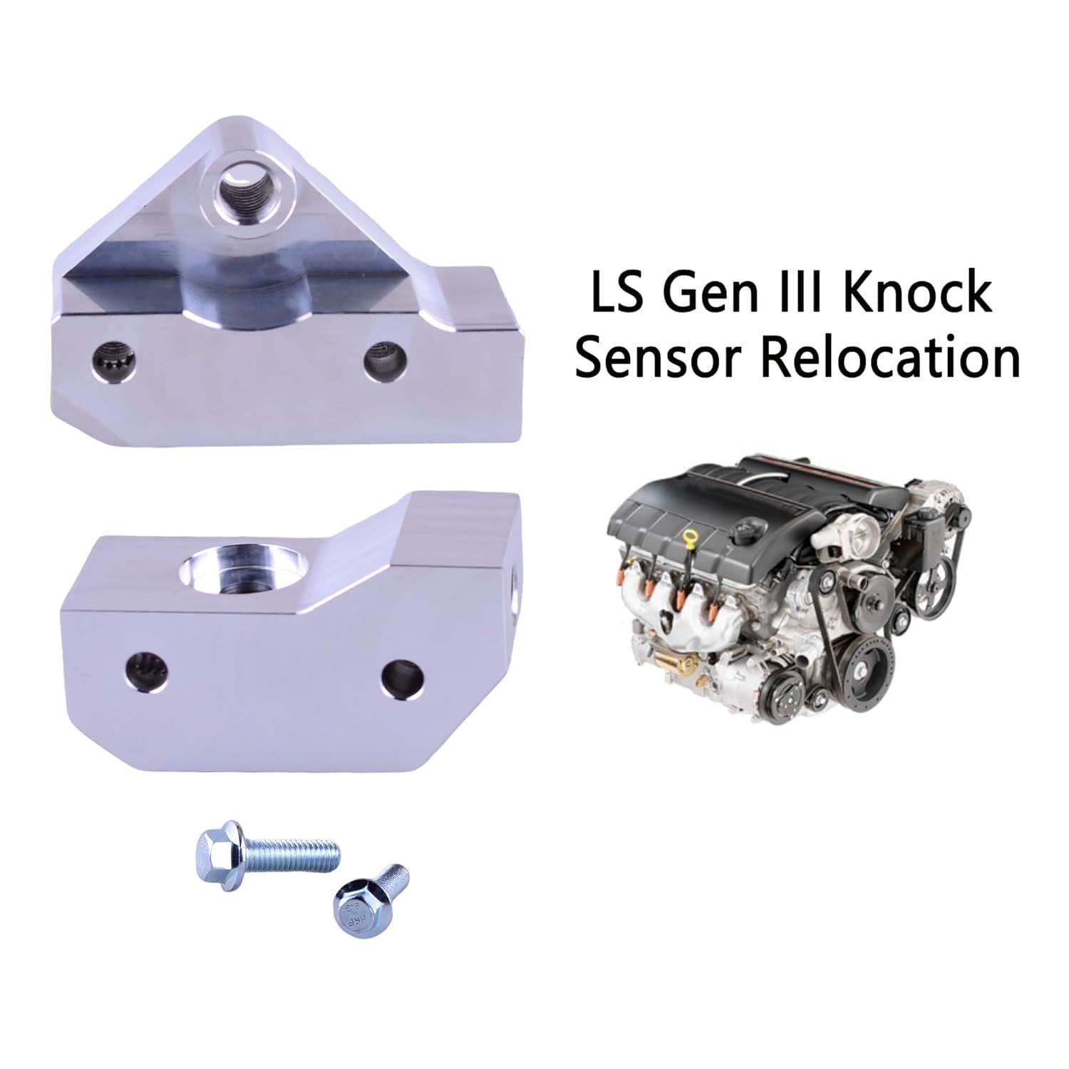 Knock Sensor Relocation Brackets Compatible for Chevy LS Gen 3 Engines Heavy-Duty Billet Aluminum 2 Piece