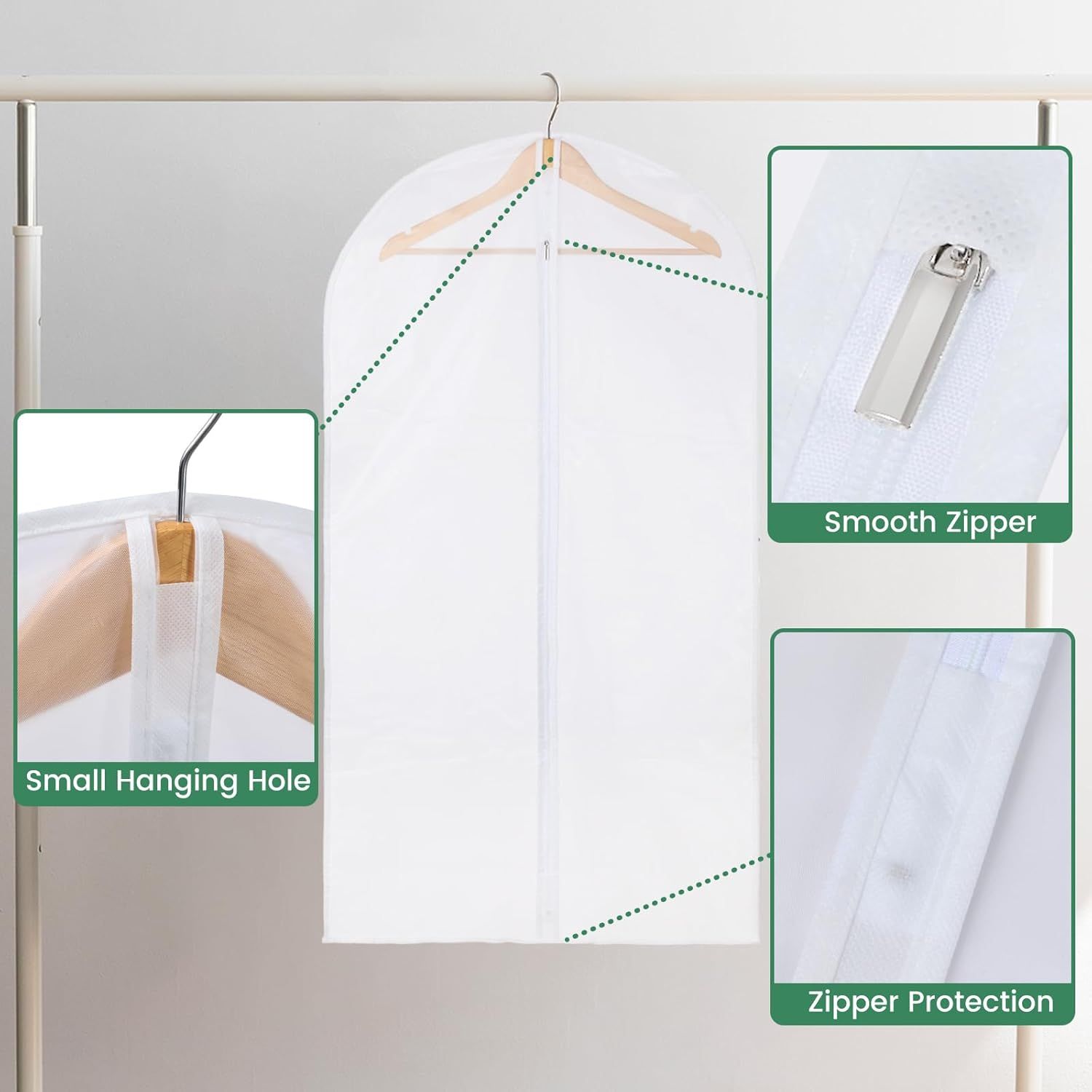 12 Pack Garment Bags for Hanging Clothes - Translucent Suit Bag for Closet Wardrobe Storage Travel - 24" x 42"