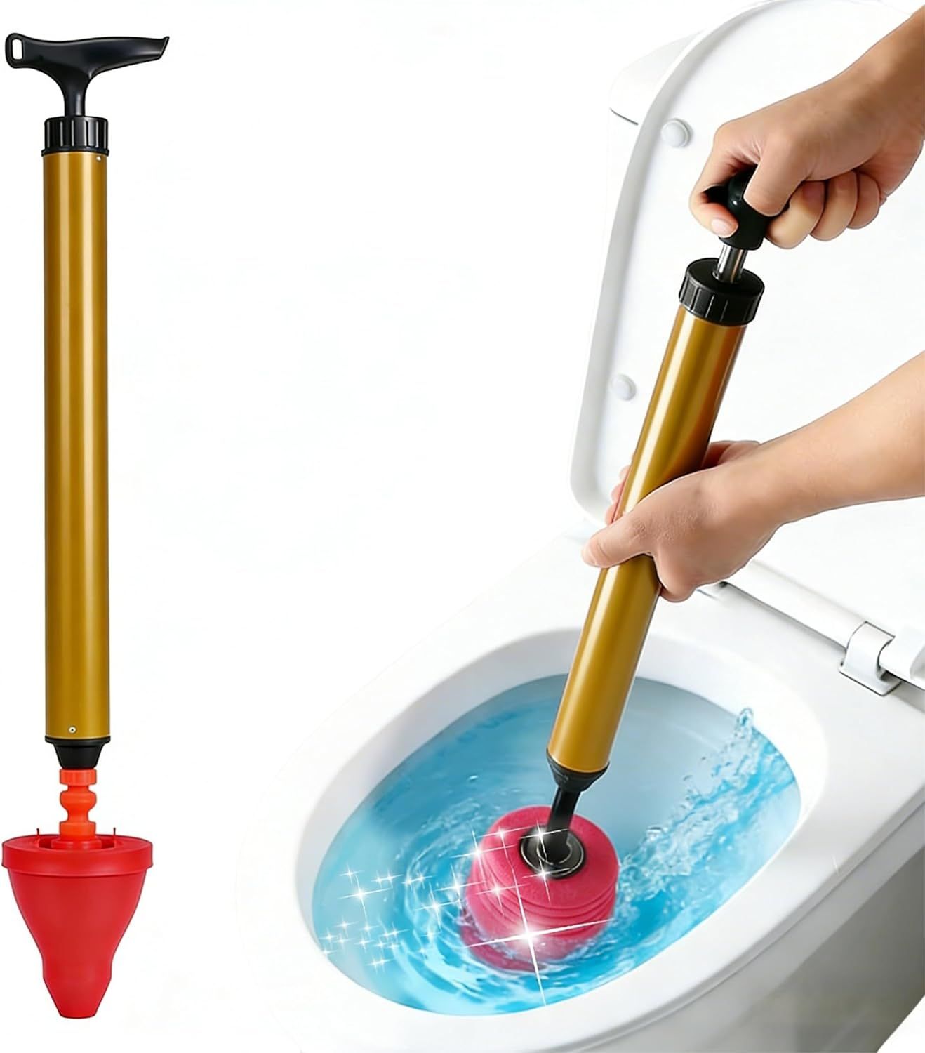 Multipurpose Household High Pressure Toilet Plunger, 2026 Upgraded Powerful Air Drain Unclogger Heavy Duty Plunger Auger Clog Remover Tool for Toilet Bathroom Drains (1 Pc)