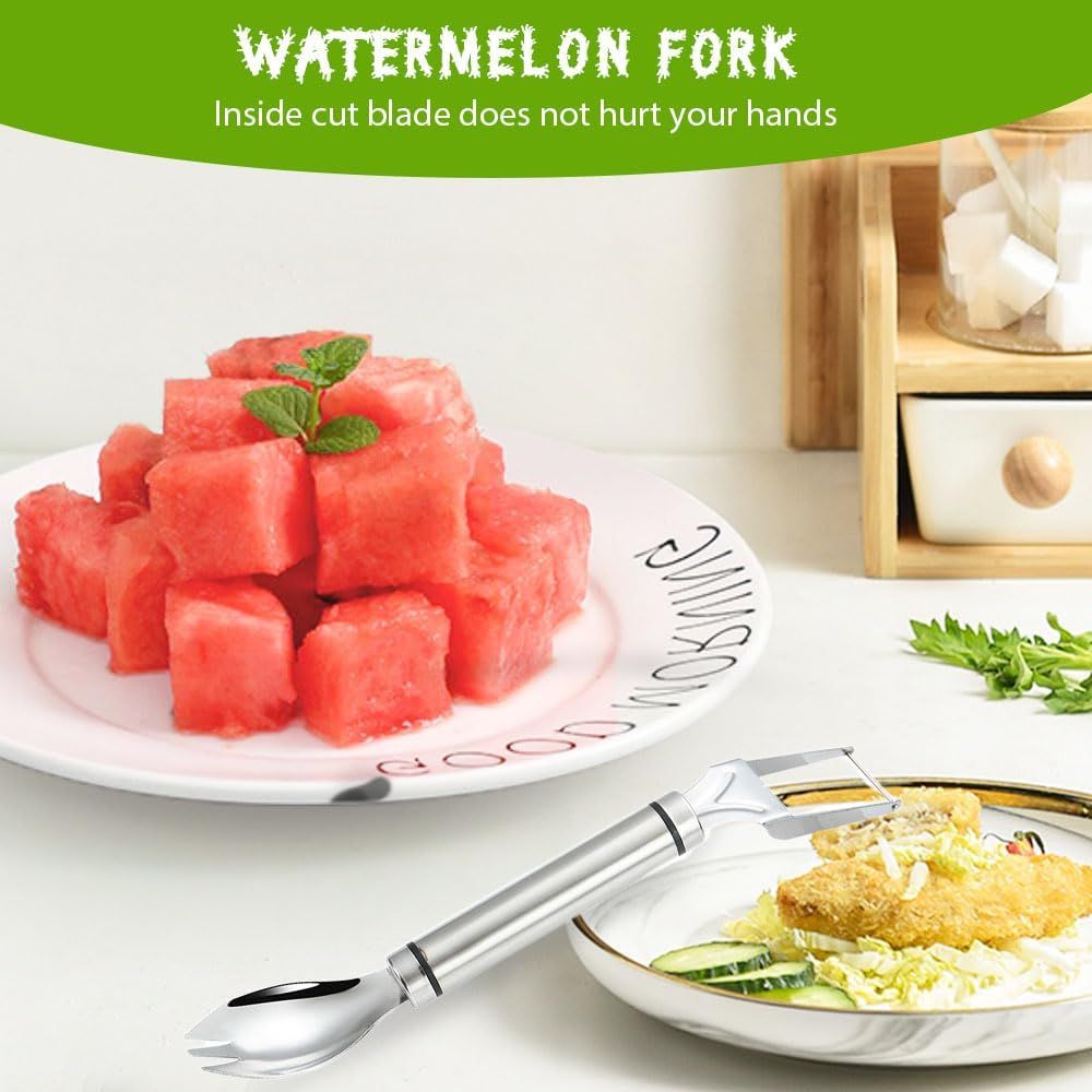 2-in-1 Stainless Steel Fruit Cutter Watermelon Cutter, Watermelon Slicer Cutter Summer Watermelon Cutting Artifact for Kitchen DIY (1)