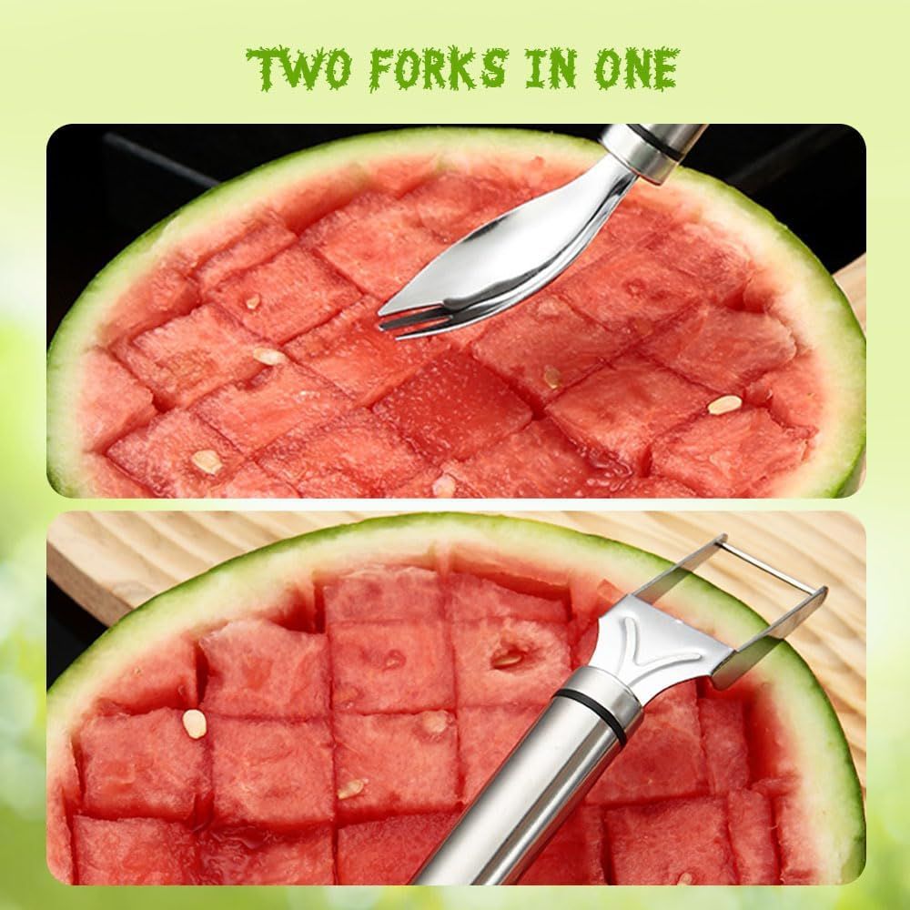 2-in-1 Stainless Steel Fruit Cutter Watermelon Cutter, Watermelon Slicer Cutter Summer Watermelon Cutting Artifact for Kitchen DIY (1)