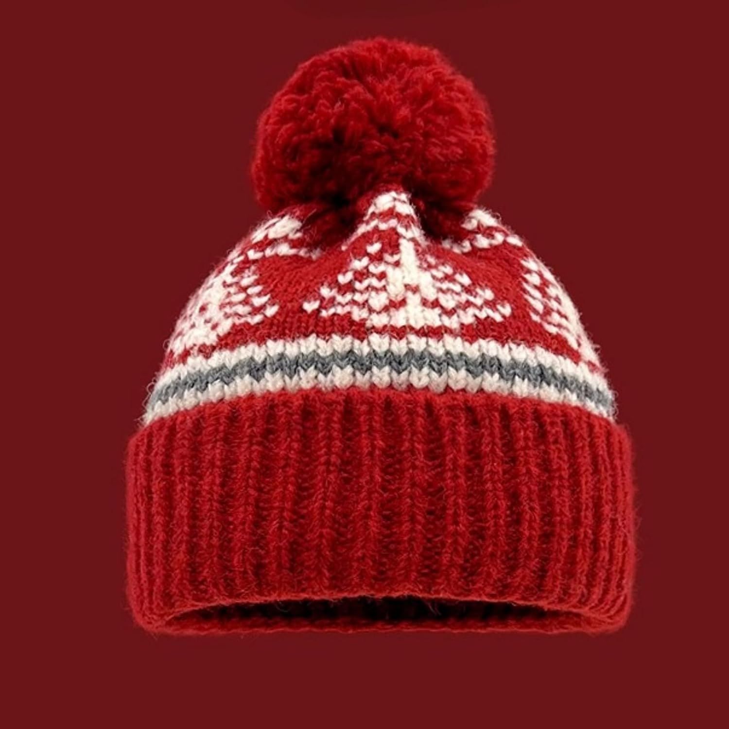 Women's Thick Classic Knit Bobble Hat for Winter Warm, Thermal Beanie with Pom Pom for Girls