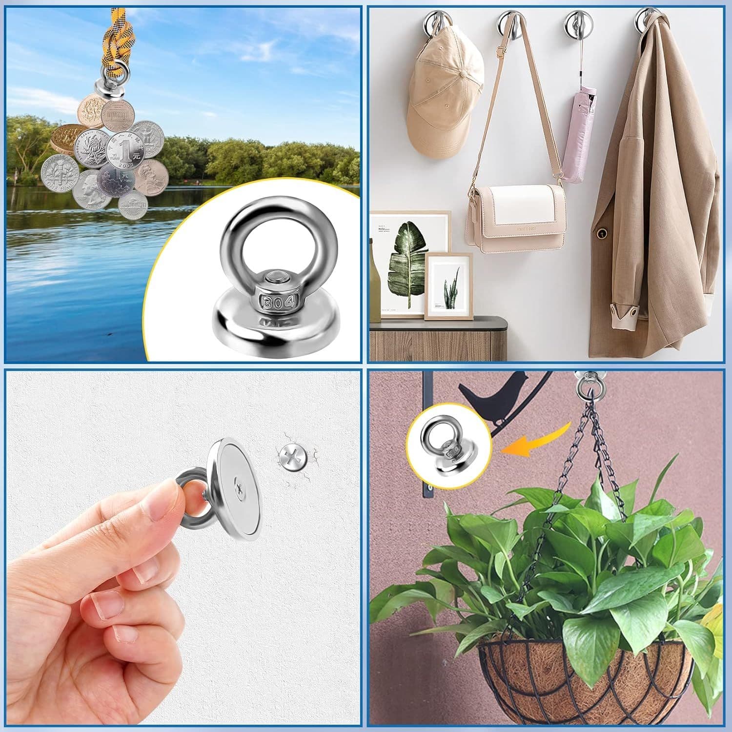 Magnetic Hooks Heavy Duty 60 lbs Pulling Force Neodymium Magnet Hooks 10 Pack for Home Workplace Garage Kitchen Office