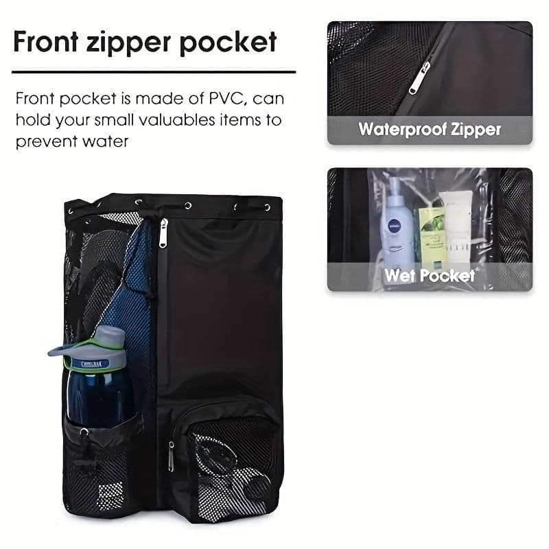 Mesh Drawstring Swim Bag Large Capacity 20-35L Light Gray Breathable Sports Sack with Wet Pocket for Gym Swimming Travel