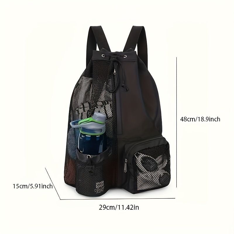 Mesh Drawstring Swim Bag - Large Capacity 20-35L Beach Backpack with Wet Pocket - Breathable Sports Sack for Gym Swimming Travel - Light Gray