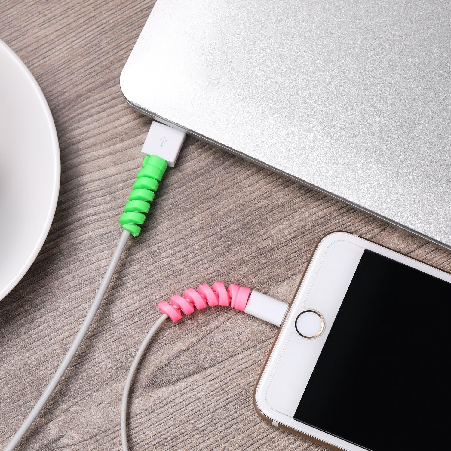 24 Pcs Charger Cable Protector,Silicone lexible Cable Saver,Spiral USB Mouse Wire Protector or Headphone Laptop Earphone Cell Phone Wrap Accessories (Black,Pink,Blue,Green)