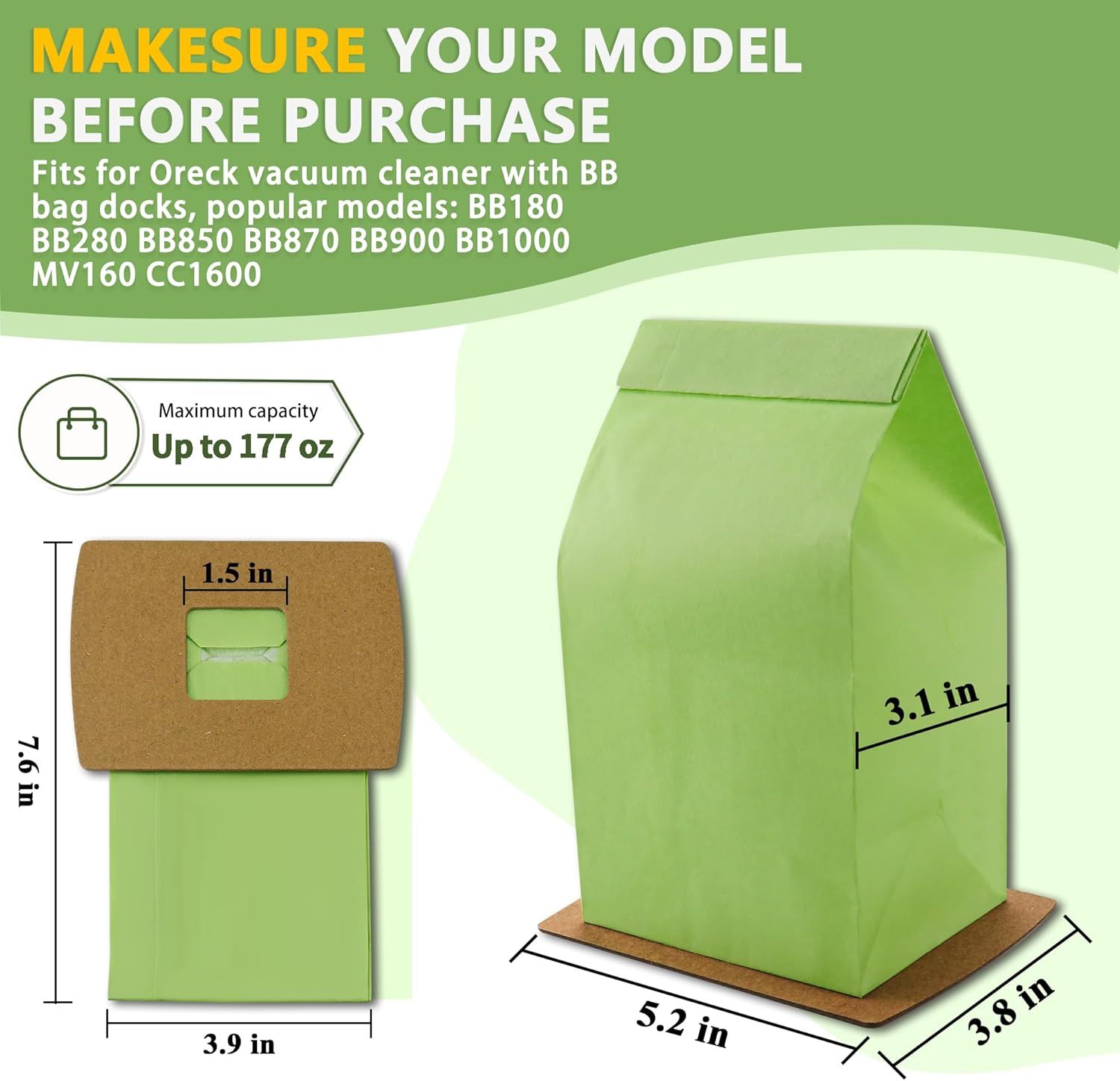 PKBB12DW Type BB Compact Canister Vacuum Bags Replacement or Oreck XL Buster B Canister Handheld Vacuum Cleaner BB180 BB280 BB850 BB870 BB900 BB1000 MV160 CC1600, 12 Pack