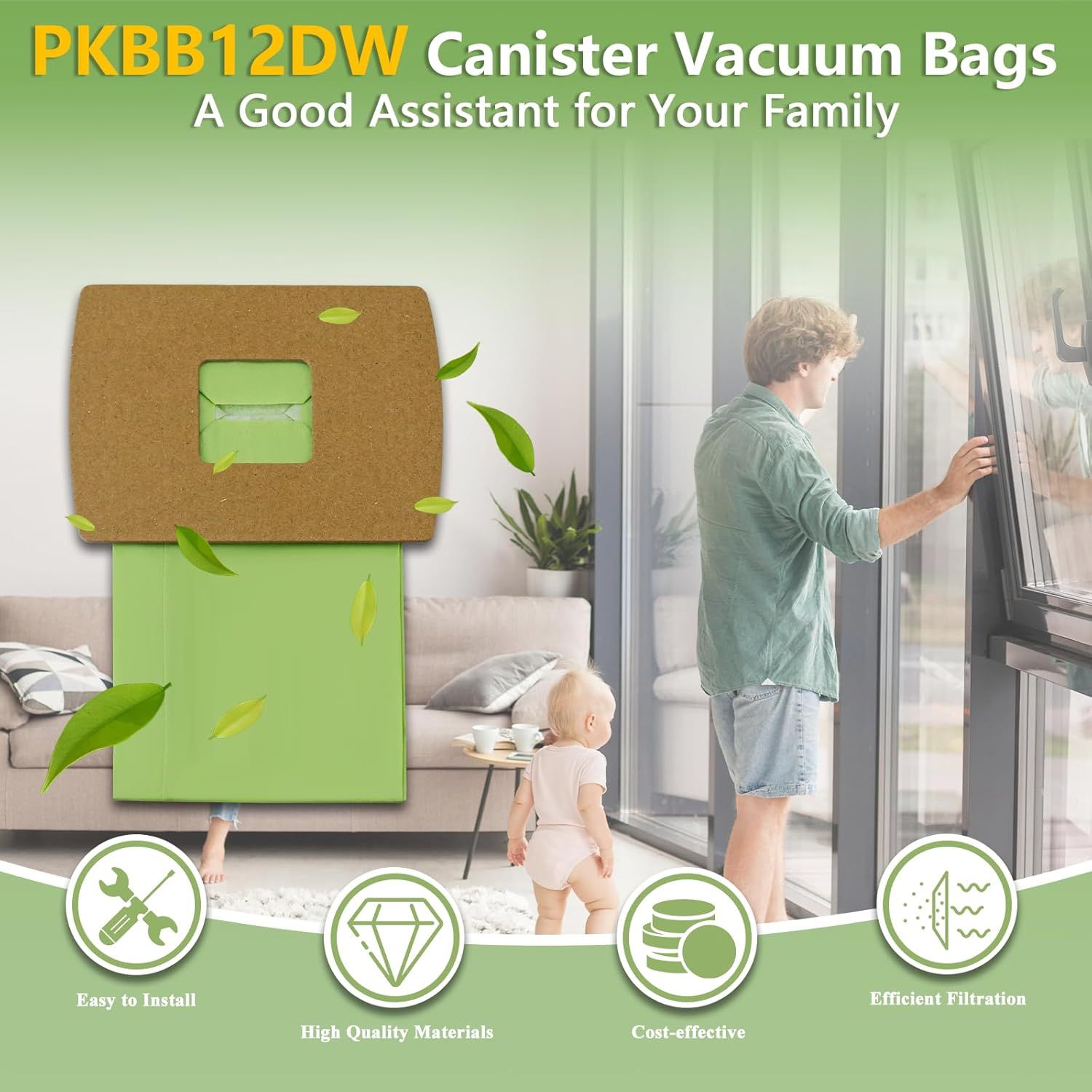 PKBB12DW Type BB Compact Canister Vacuum Bags Replacement or Oreck XL Buster B Canister Handheld Vacuum Cleaner BB180 BB280 BB850 BB870 BB900 BB1000 MV160 CC1600, 12 Pack