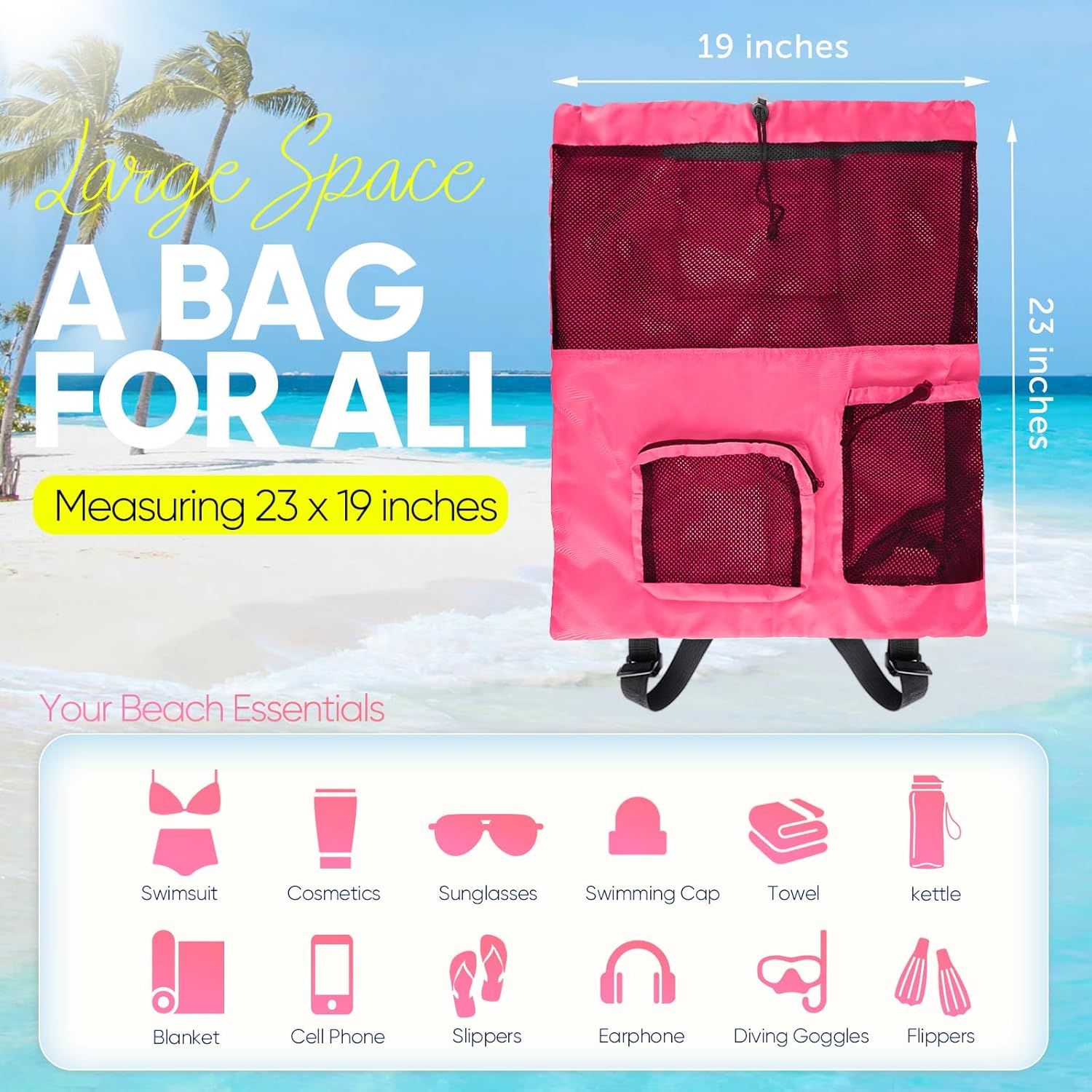 Mesh Swim Bag Beach Drawstring Backpack, Waterproo Gym Bags or Women and Men, Large Pool Bag Swimming Gear or Swimmers