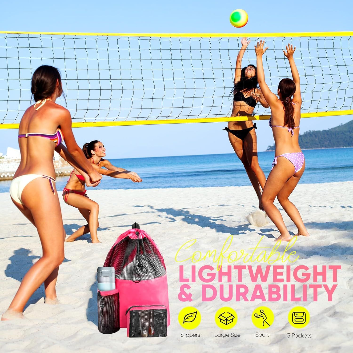Mesh Swim Bag Beach Drawstring Backpack, Waterproo Gym Bags or Women and Men, Large Pool Bag Swimming Gear or Swimmers