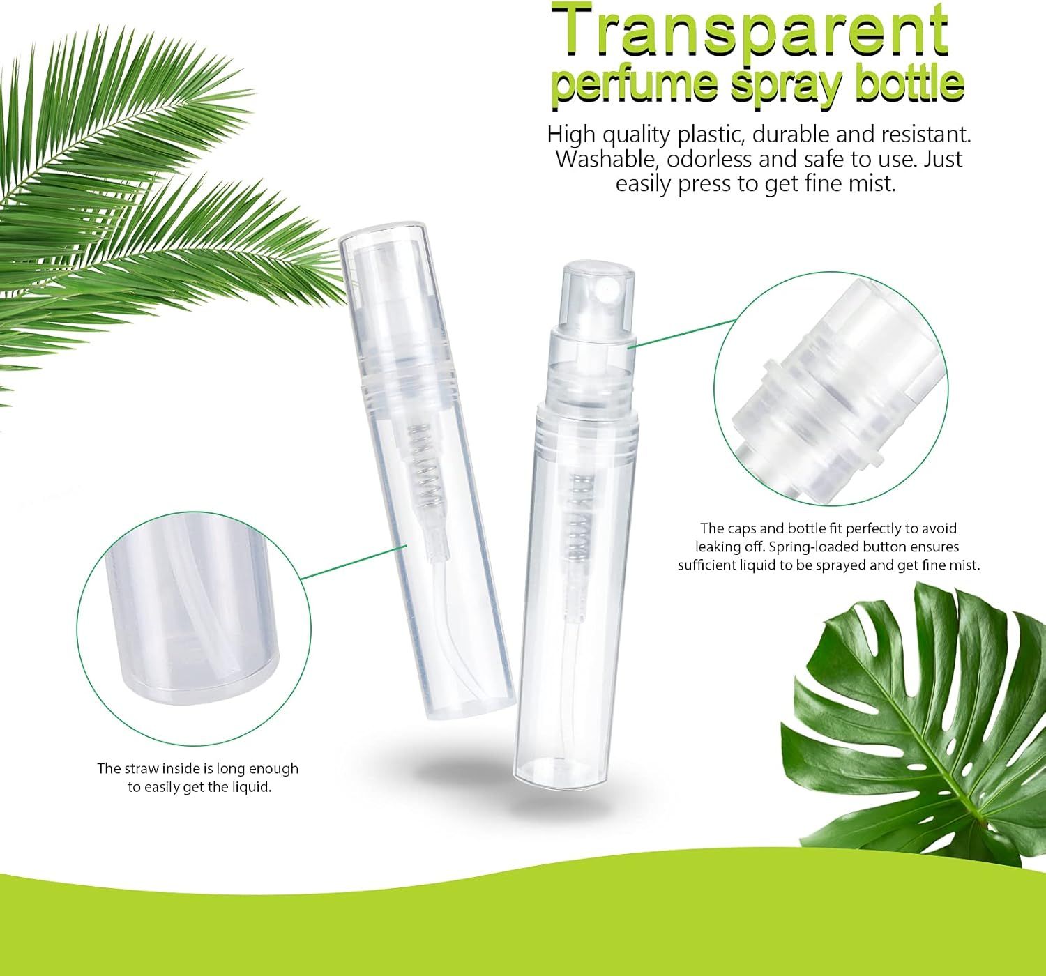 60 Pack 3ml Mini Spray Bottle, Clear Plastic Empty Cute Perume Atomizer Bottle or Cleaning, Travel, Essential Oils, Perume.