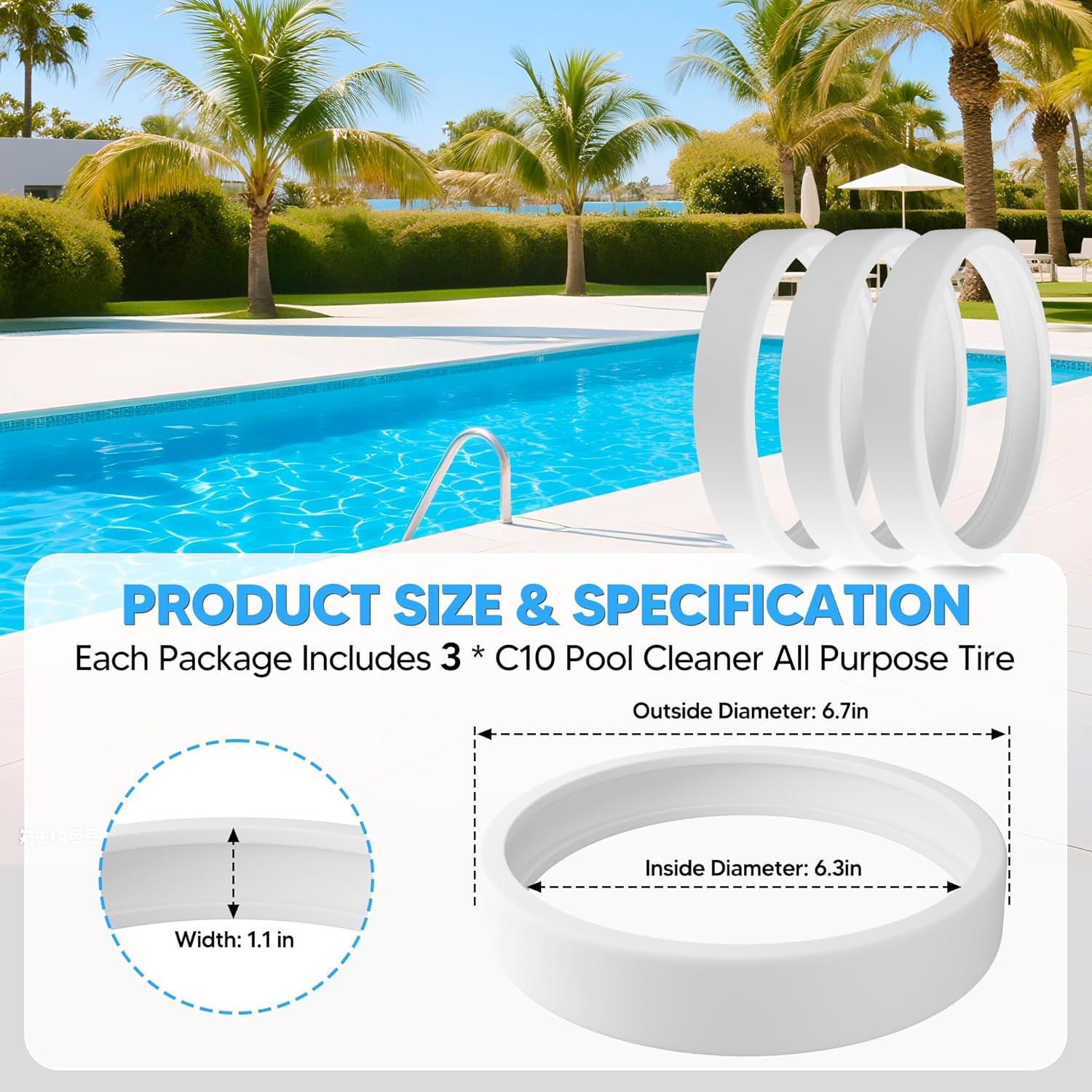 Pool Cleaner All Purpose Tire Replacement Part Compatible with Polaris 280 360 180 380 C10 C-10 Pack o 3