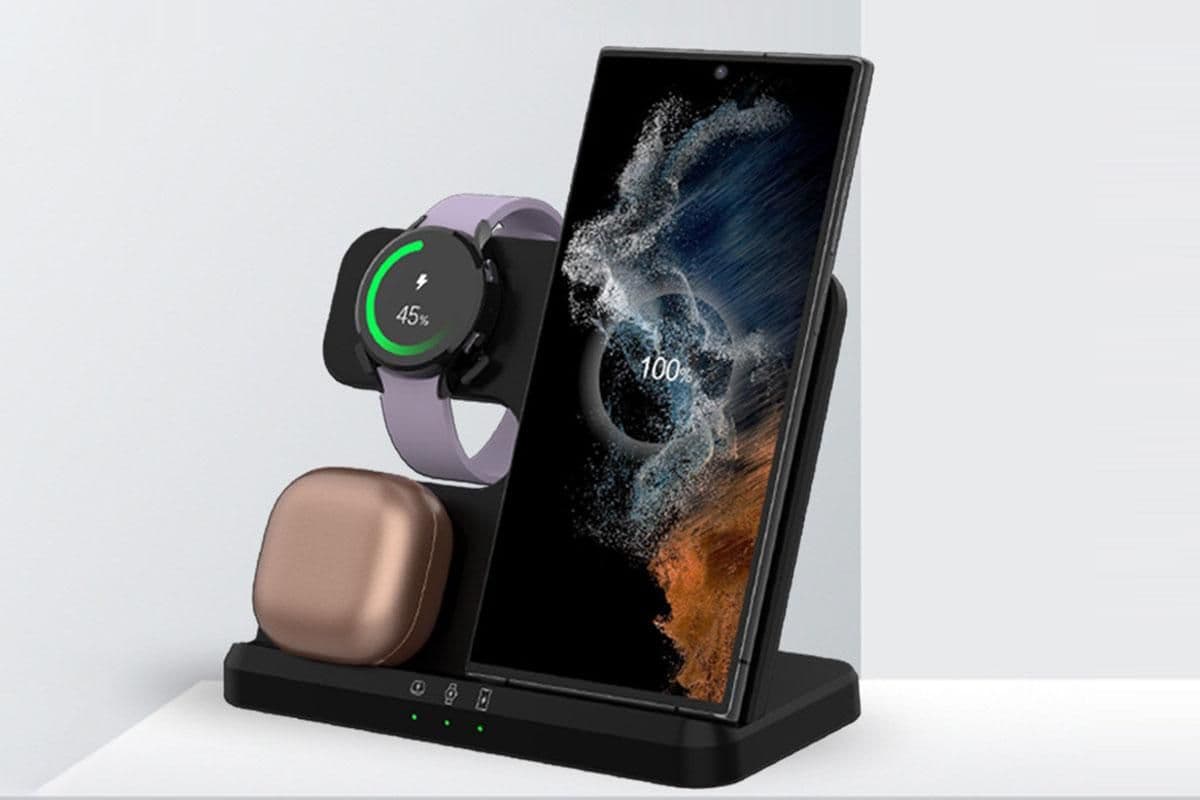 Wireless Charging Station 3 in 1 Fast Charger Stand for Samsung Devices Black