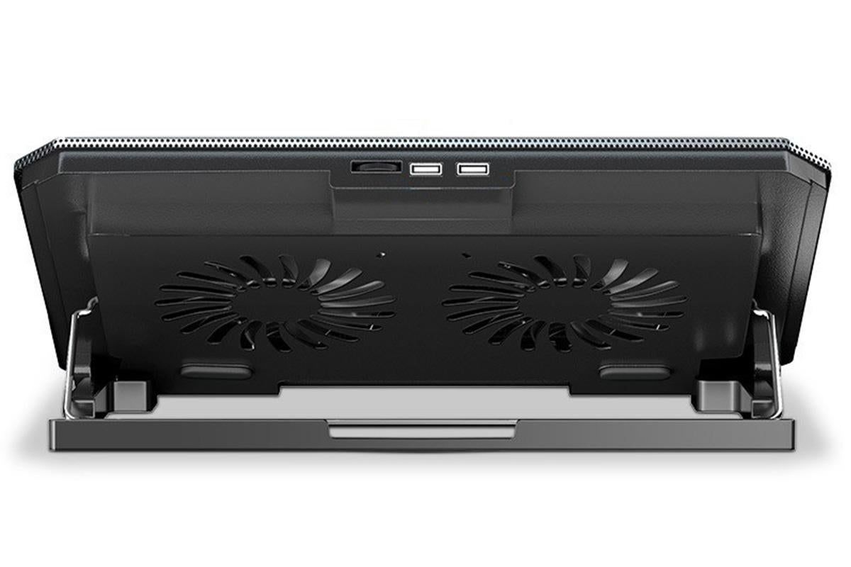 Laptop Cooling Pad Adjustable Height Cooling Stand with Adjustable Height 2 USB Ports Dual Turbine Fans - Silver