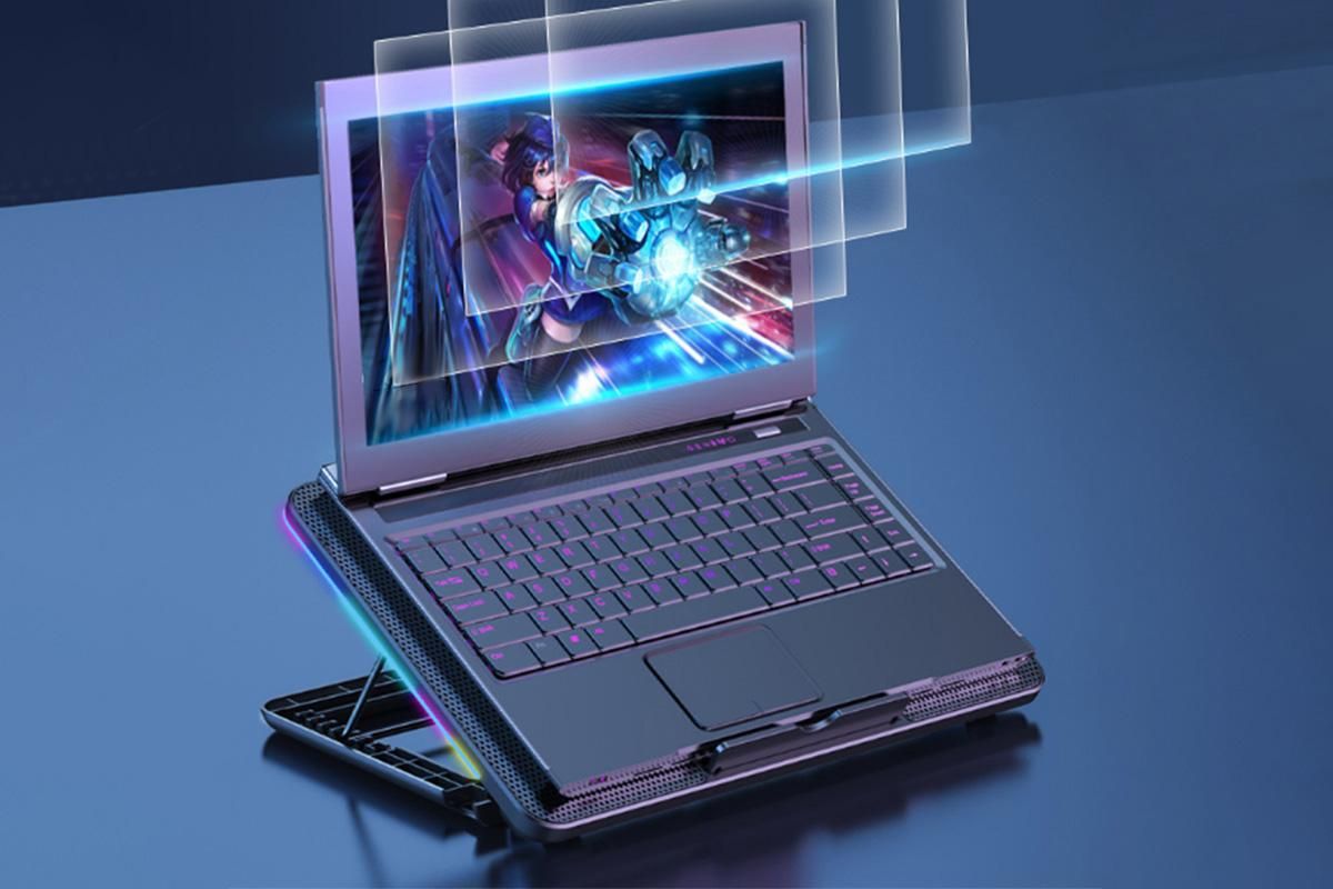 Portable Gaming Laptop Cooling Pad 6 Powerful Fan Table Stand Cooler with Phone Holder