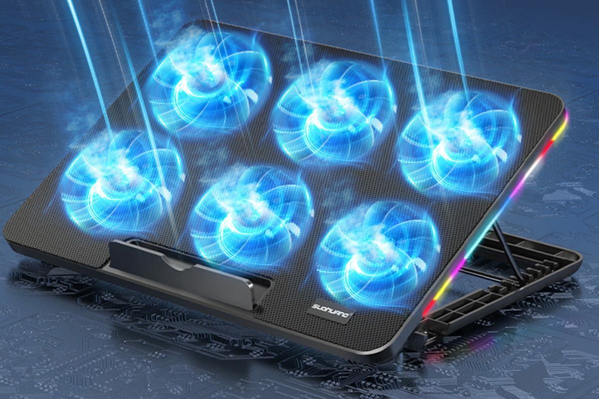 Portable Gaming Laptop Cooling Pad 6 Powerful Fan Table Stand Cooler with Phone Holder