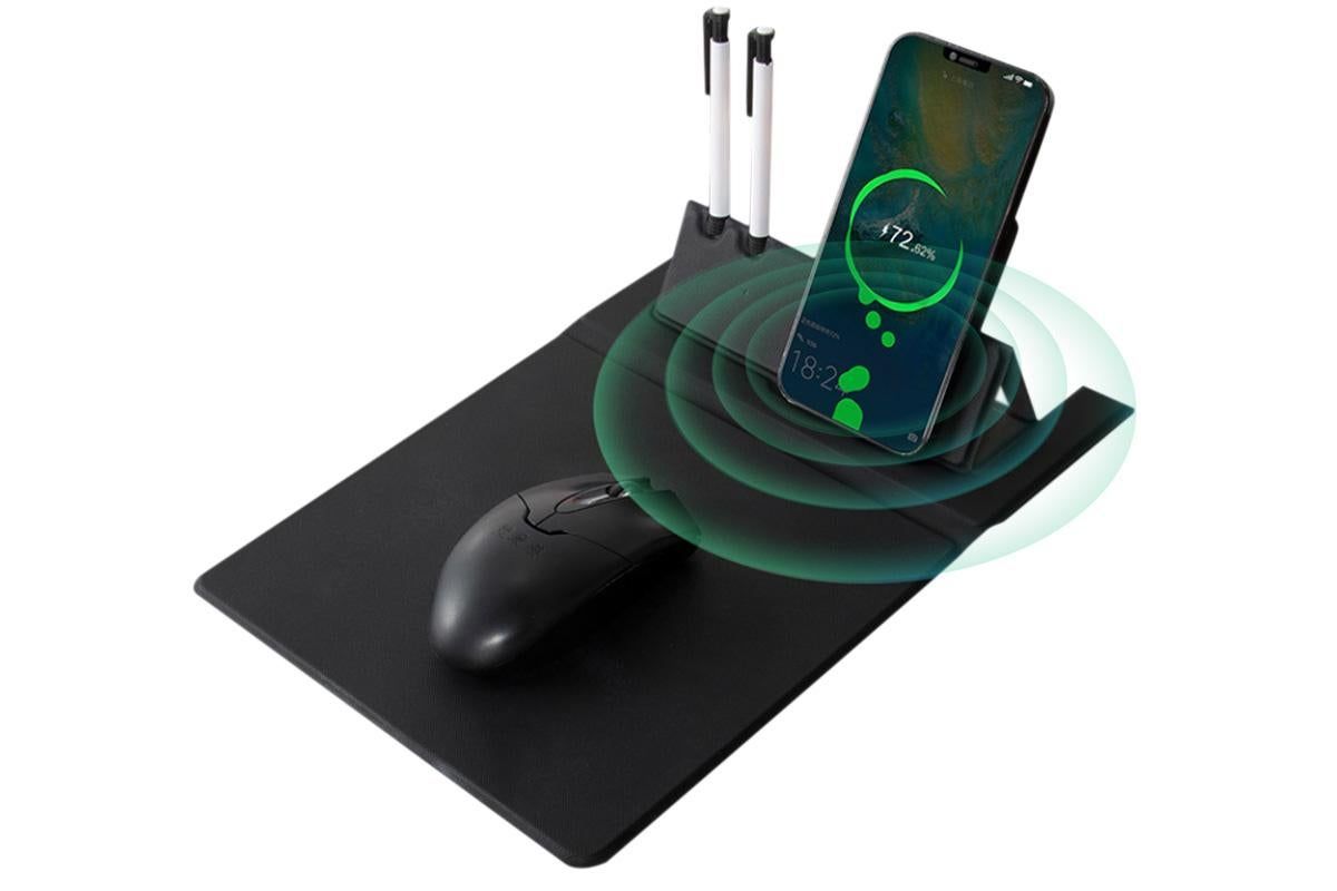 15W Fast Charging Wireless Mouse Pad with Foldable Design, Multi-Function PU Leather Desk Mat for Office & Home