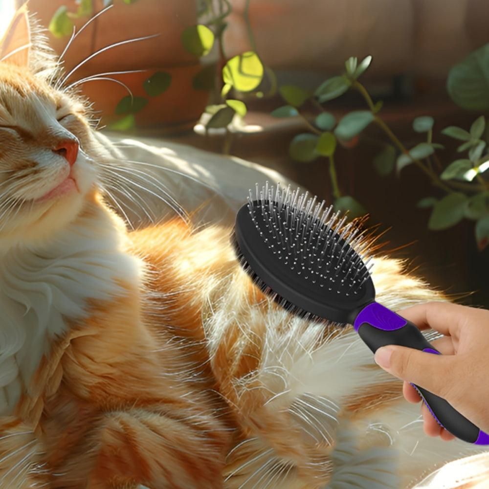 2PCS Pet Grooming Brushes Deshedding Bath Brush for Dogs Cats & Horses Purple