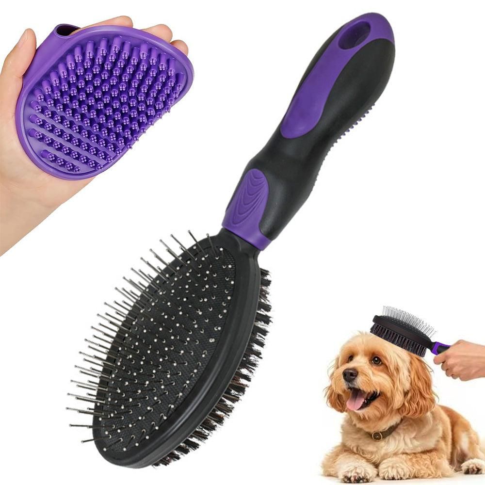 2PCS Pet Grooming Brushes Deshedding Bath Brush for Dogs Cats & Horses Purple