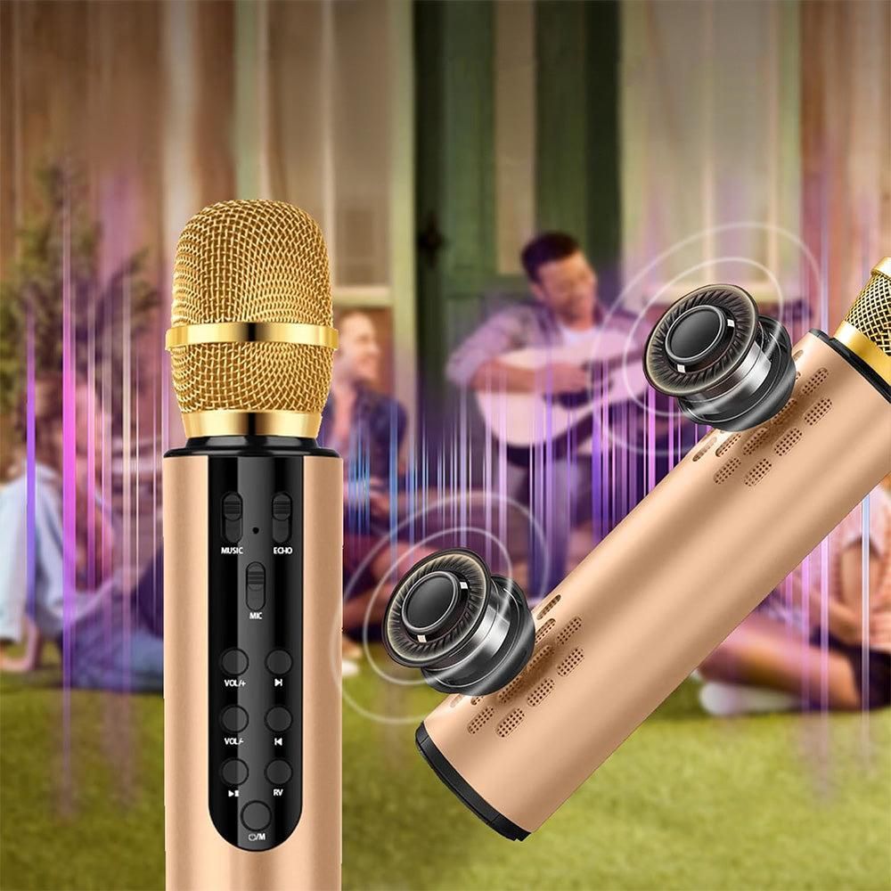 Multifunctional Wireless Bluetooth Karaoke Microphone Gold