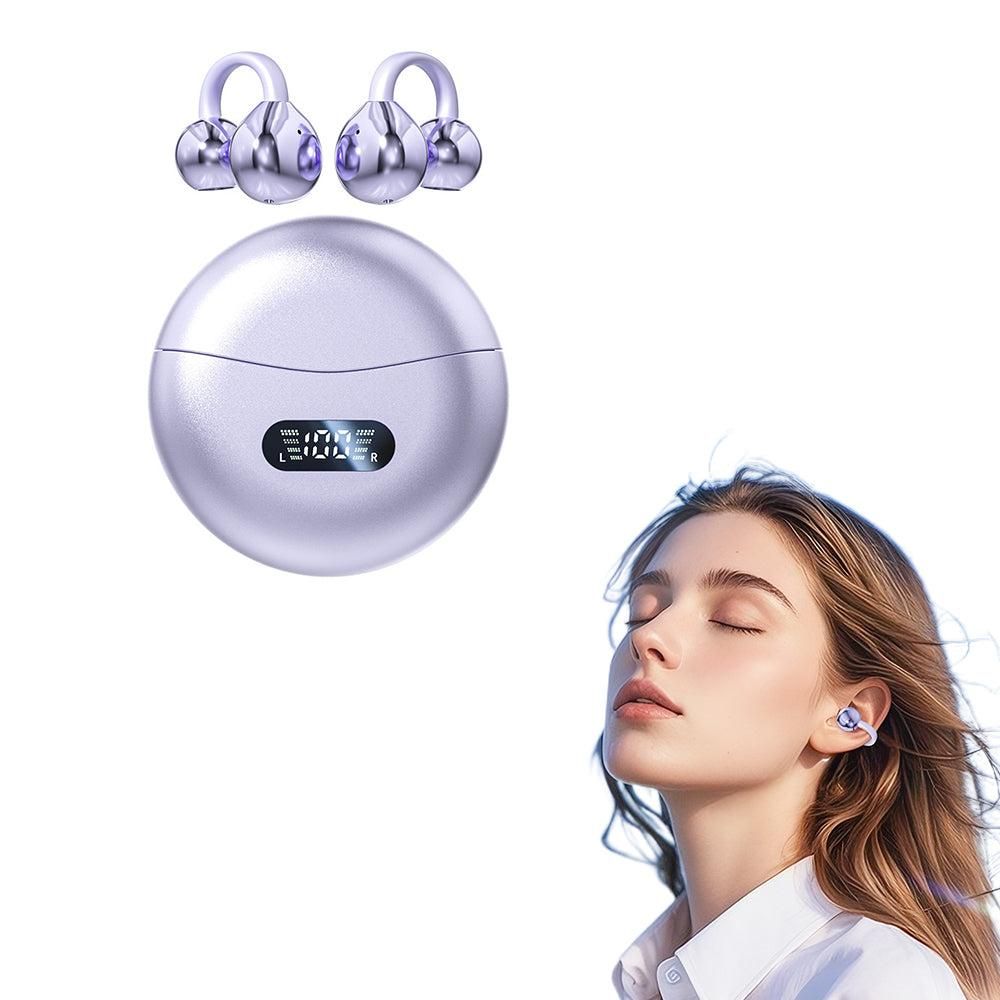 Wireless Bluetooth 5.4 Clip-on Earbuds Lightweight Open Ear Headphones for Glasses Wearers and Workout Purple