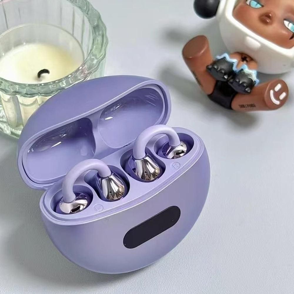 Wireless Bluetooth 5.4 Clip-on Earbuds Lightweight Open Ear Headphones for Glasses Wearers and Workout Purple