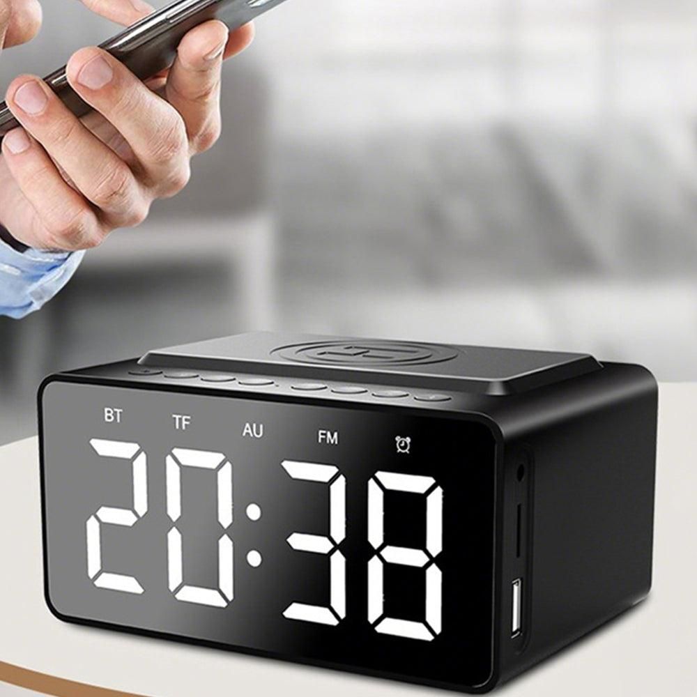 Wireless Charging Bluetooth Speaker with LED Digital Alarm Clock and FM Radio