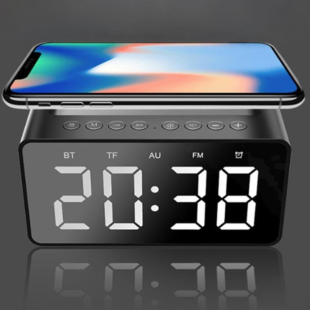 Wireless Charging Bluetooth Speaker with LED Digital Alarm Clock and FM Radio