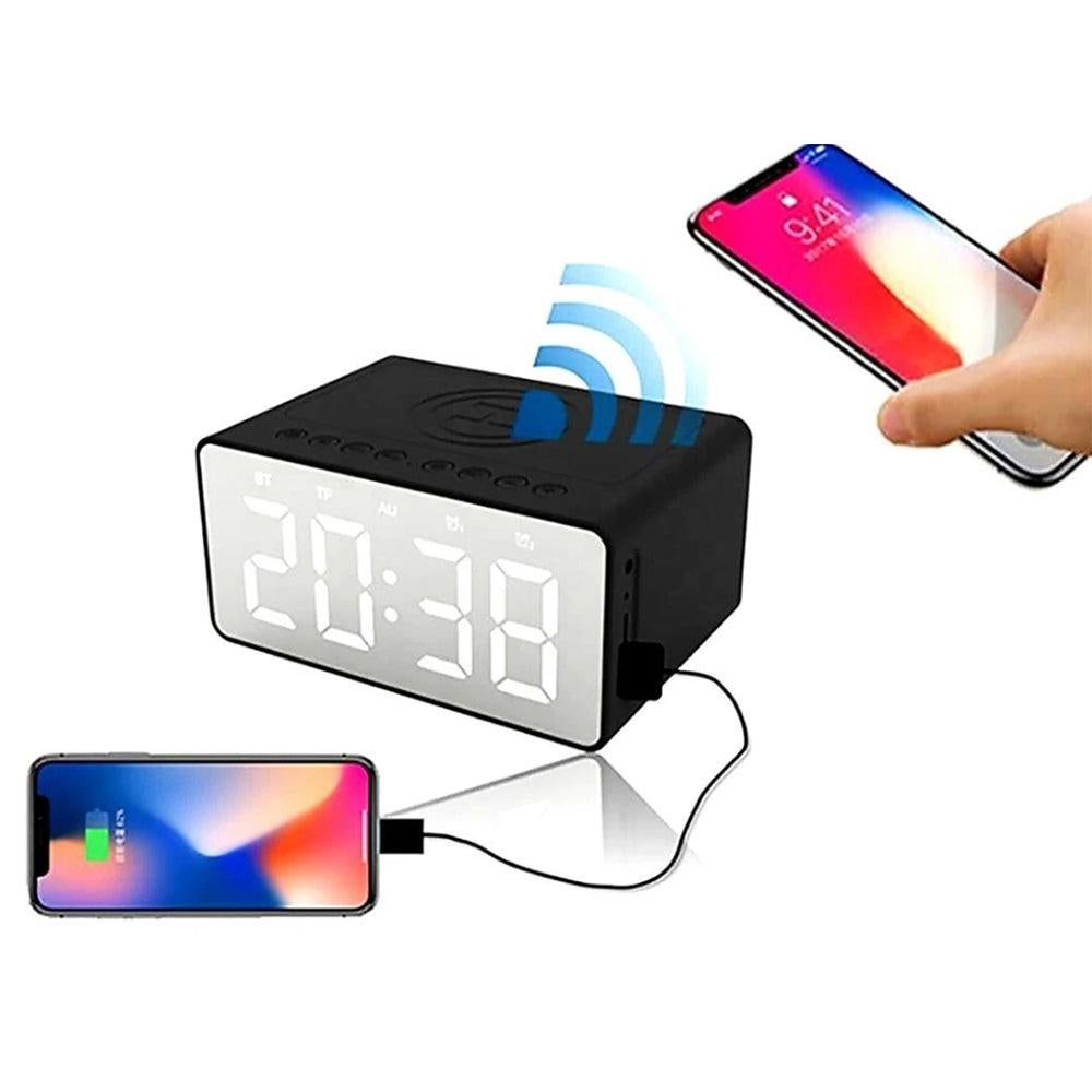 Wireless Charging Bluetooth Speaker with LED Digital Alarm Clock and FM Radio