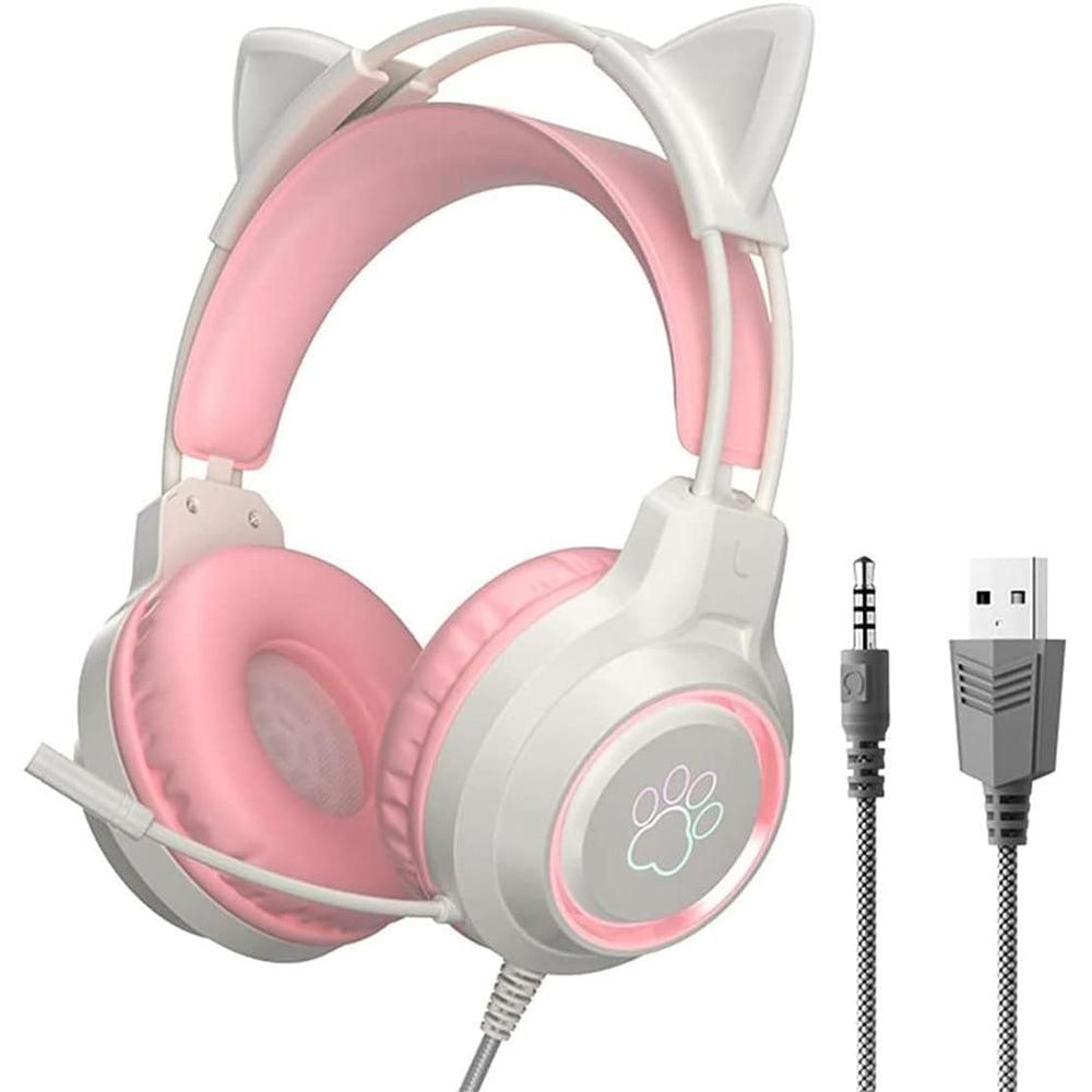 RGB Lighting Gaming Headset Cat Ear Headphone with Microphone Black