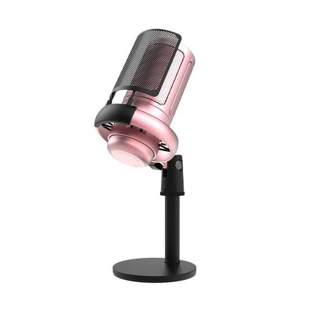 USB Condenser Gaming Microphone with RGB Lighting Adjustable Stand for Recording Streaming Pink