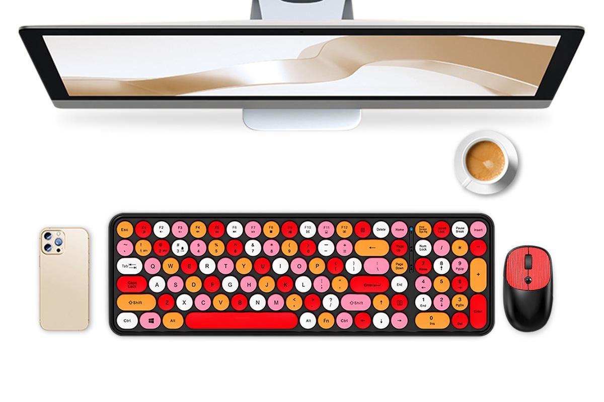 2.4GHz Wireless Keyboard and Mouse Combo Cute Brown
