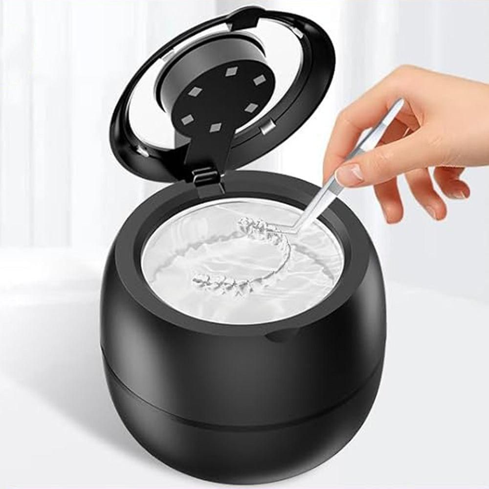 Ultrasonic Retainer Cleaner Machine 45kHz Ultrasonic Dentures Cleaner for Night Guards Braces Aligner Black