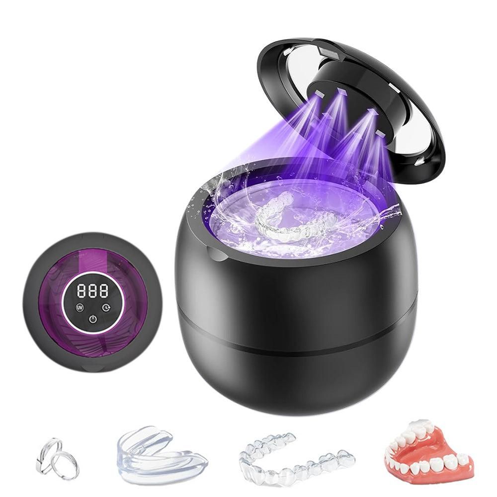 Ultrasonic Retainer Cleaner Machine 45kHz Ultrasonic Dentures Cleaner for Night Guards Braces Aligner Black