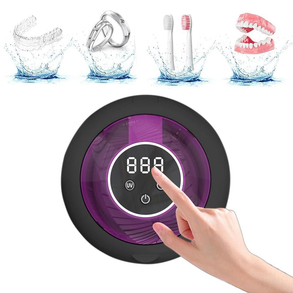 Ultrasonic Retainer Cleaner Machine 45kHz Ultrasonic Dentures Cleaner for Night Guards Braces Aligner Black