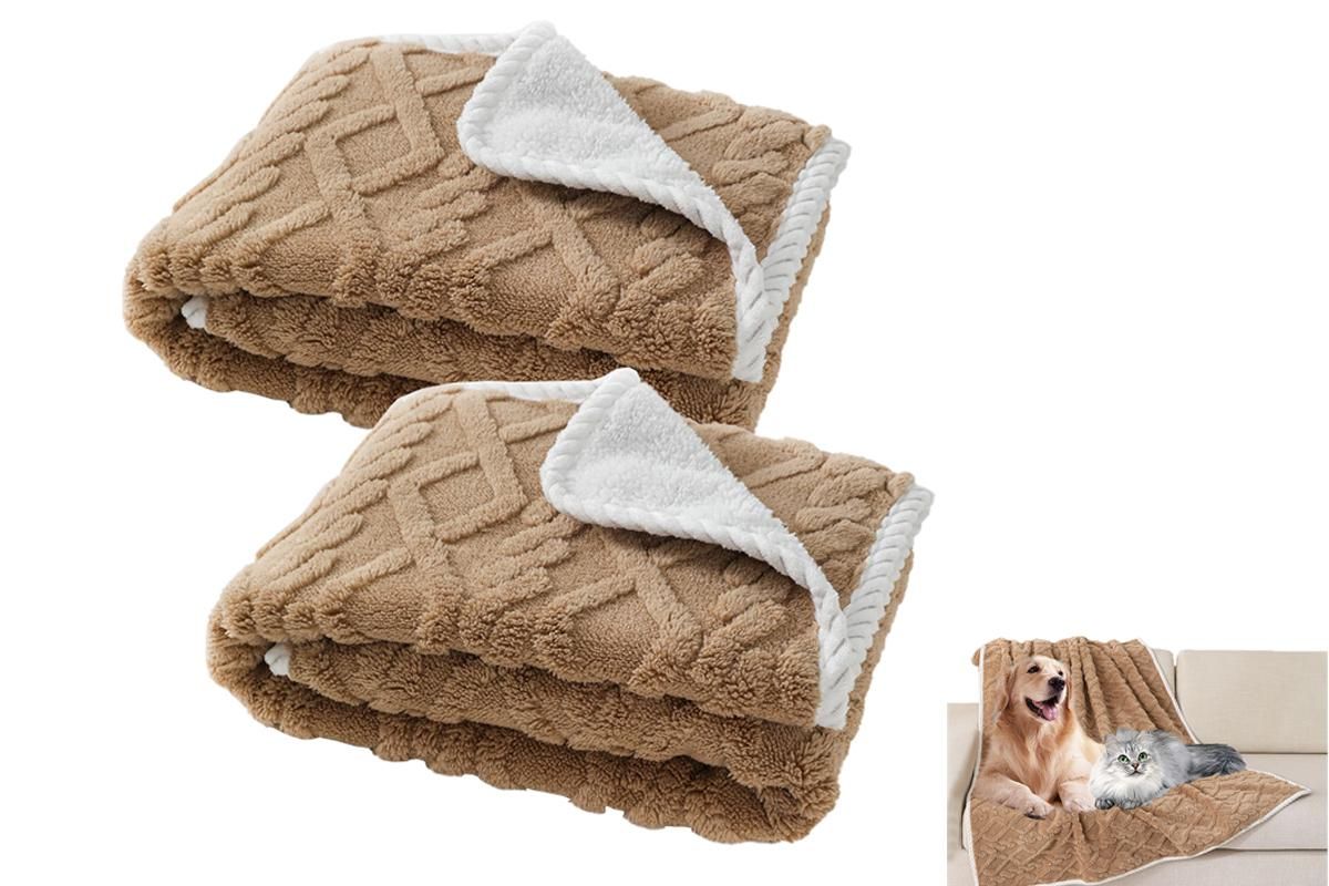 2pcs Pet Blanket for Couch Protection Water Resistance Cats Dogs Blanket for Furniture Protector-Khaki S