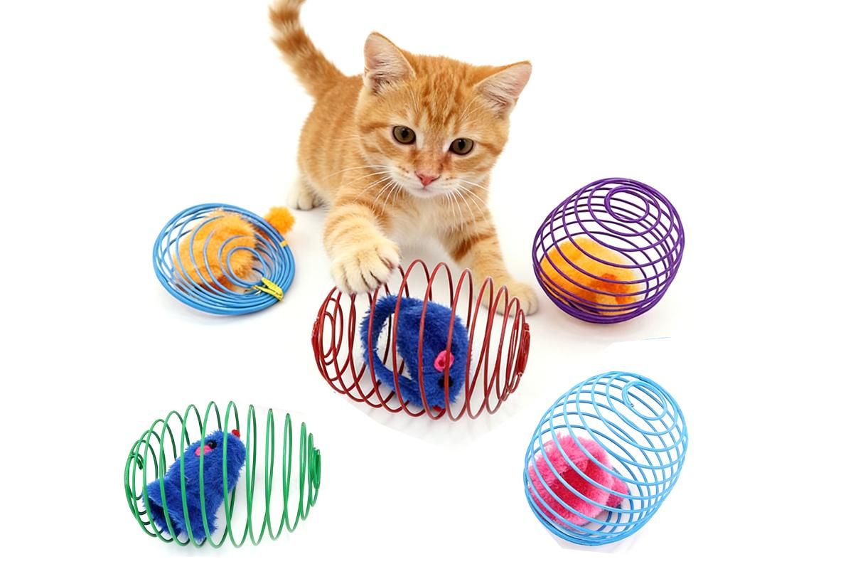 5Pcs Cat Spring Balls Toys Stretchable Rolling Balls Cat Spring Toys for Kitten